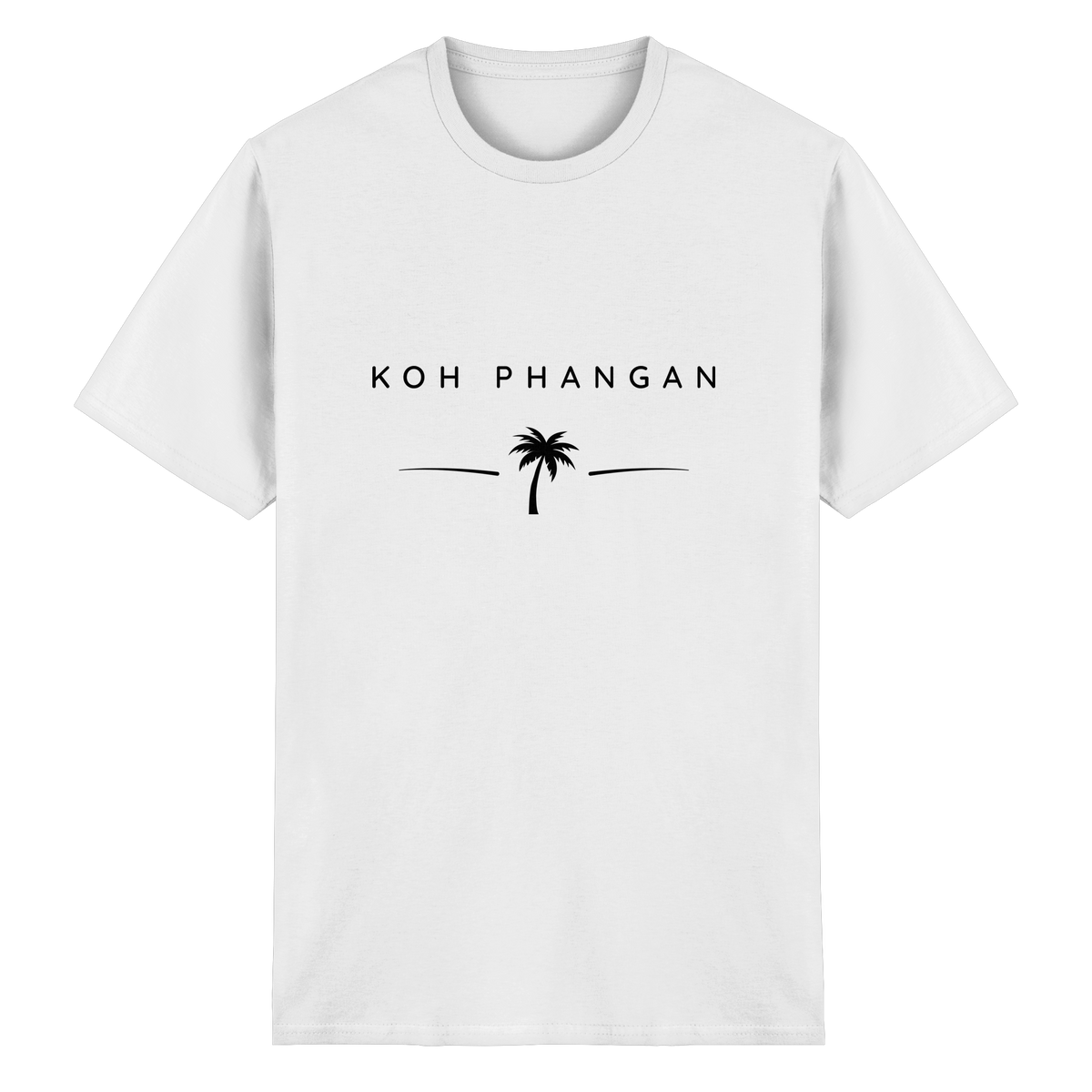 Frontansicht des Essential T-Shirt in White mit Koh Phangan Minimal Palm Frontprint