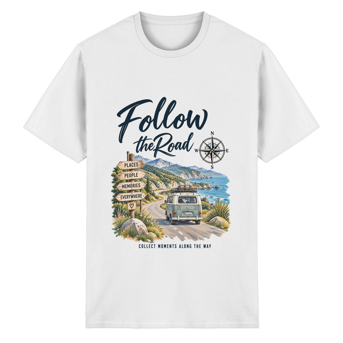 Follow the Road – Vanlife – Essential T-Shirt – Frontprint