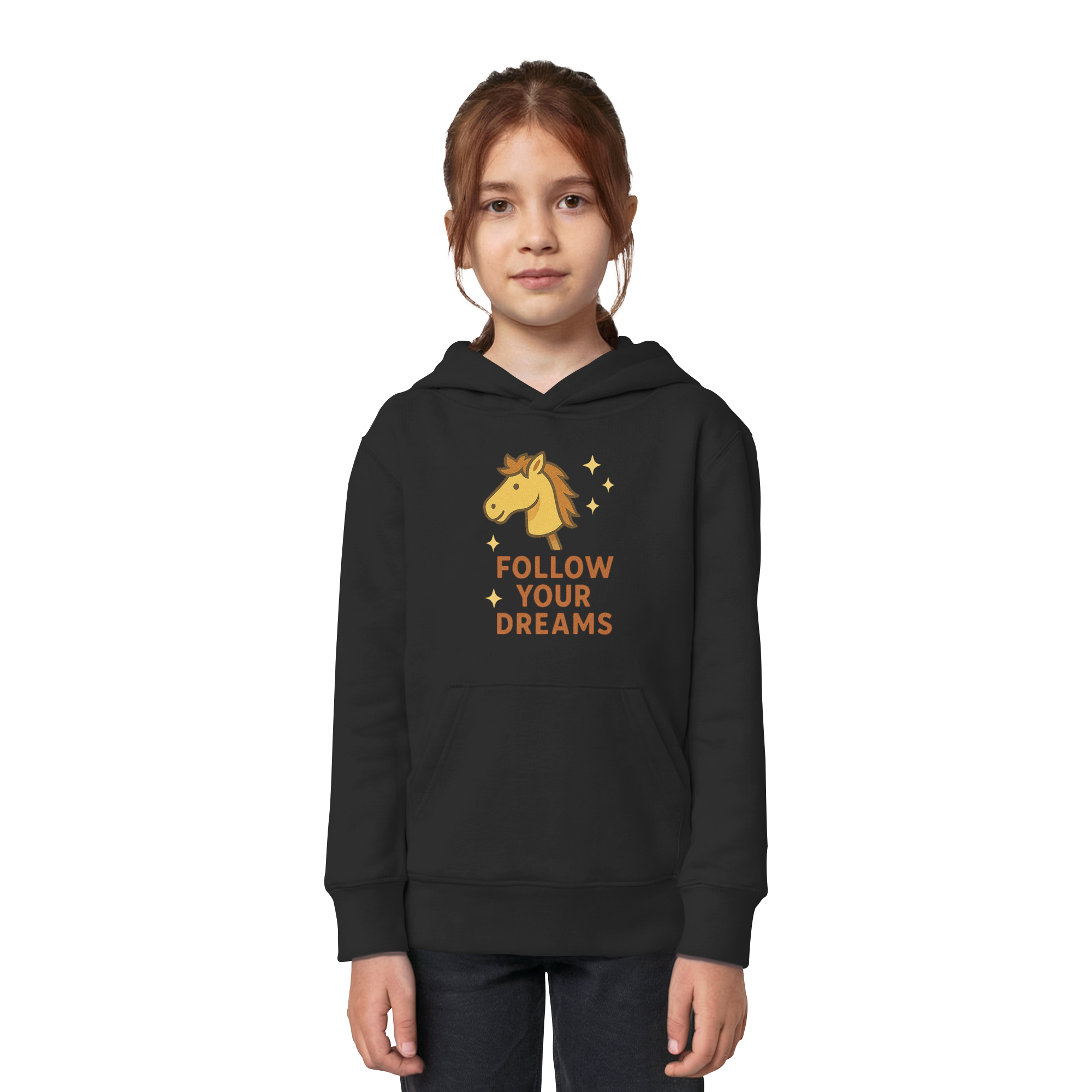 Follow Your Dreams – Cute Hobby Horse Hoodie | Motivational Horse Design - Kids Organic Hoodie