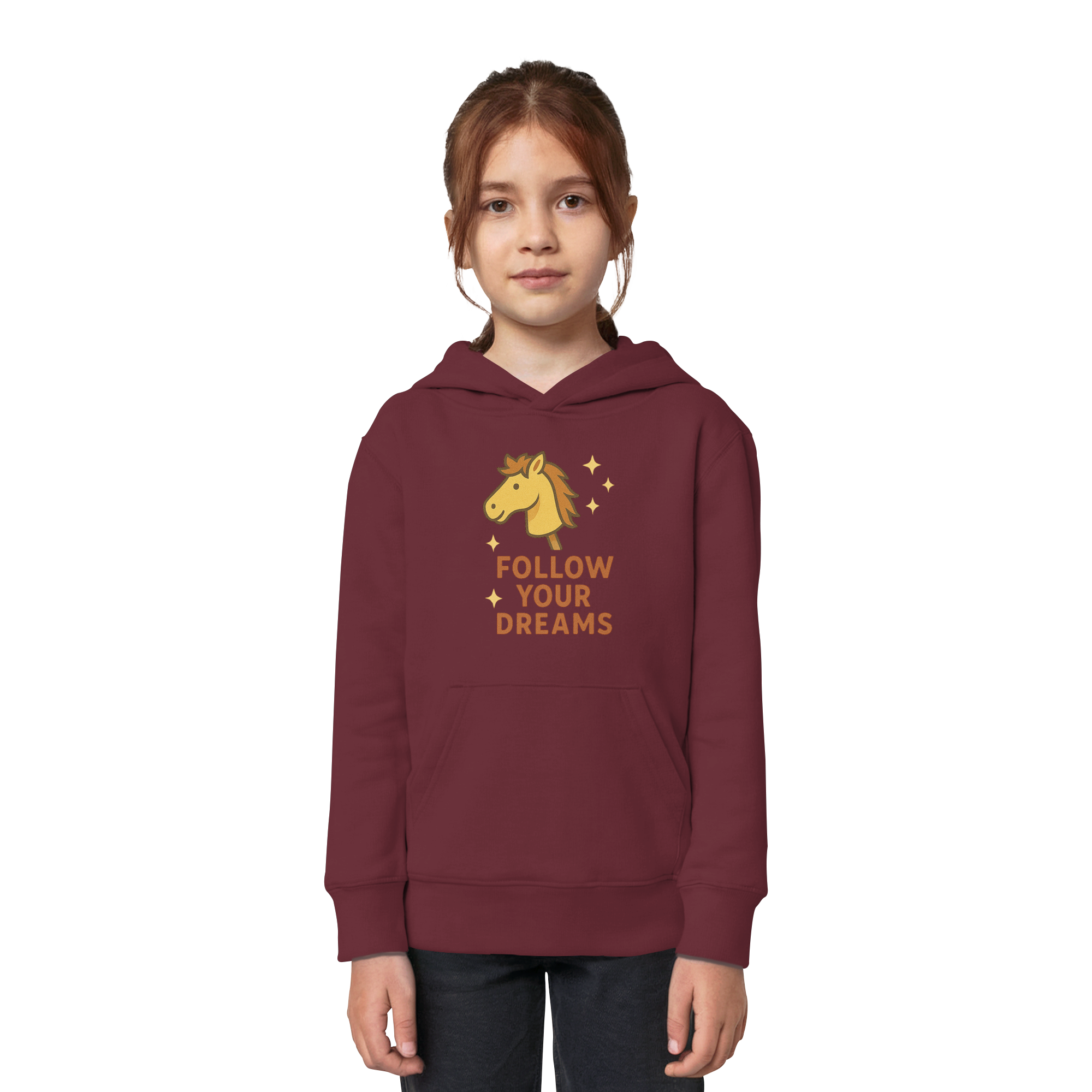 Follow Your Dreams – Cute Hobby Horse Hoodie | Motivational Horse Design - Kids Organic Hoodie
