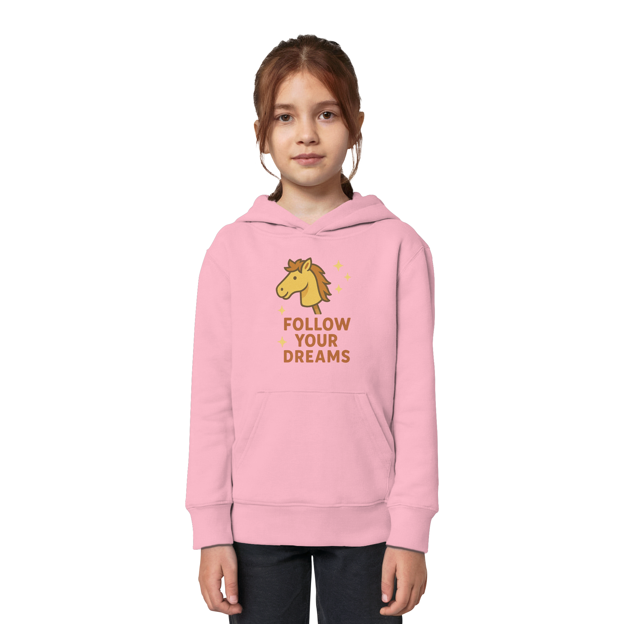 Follow Your Dreams – Cute Hobby Horse Hoodie | Motivational Horse Design - Kids Organic Hoodie