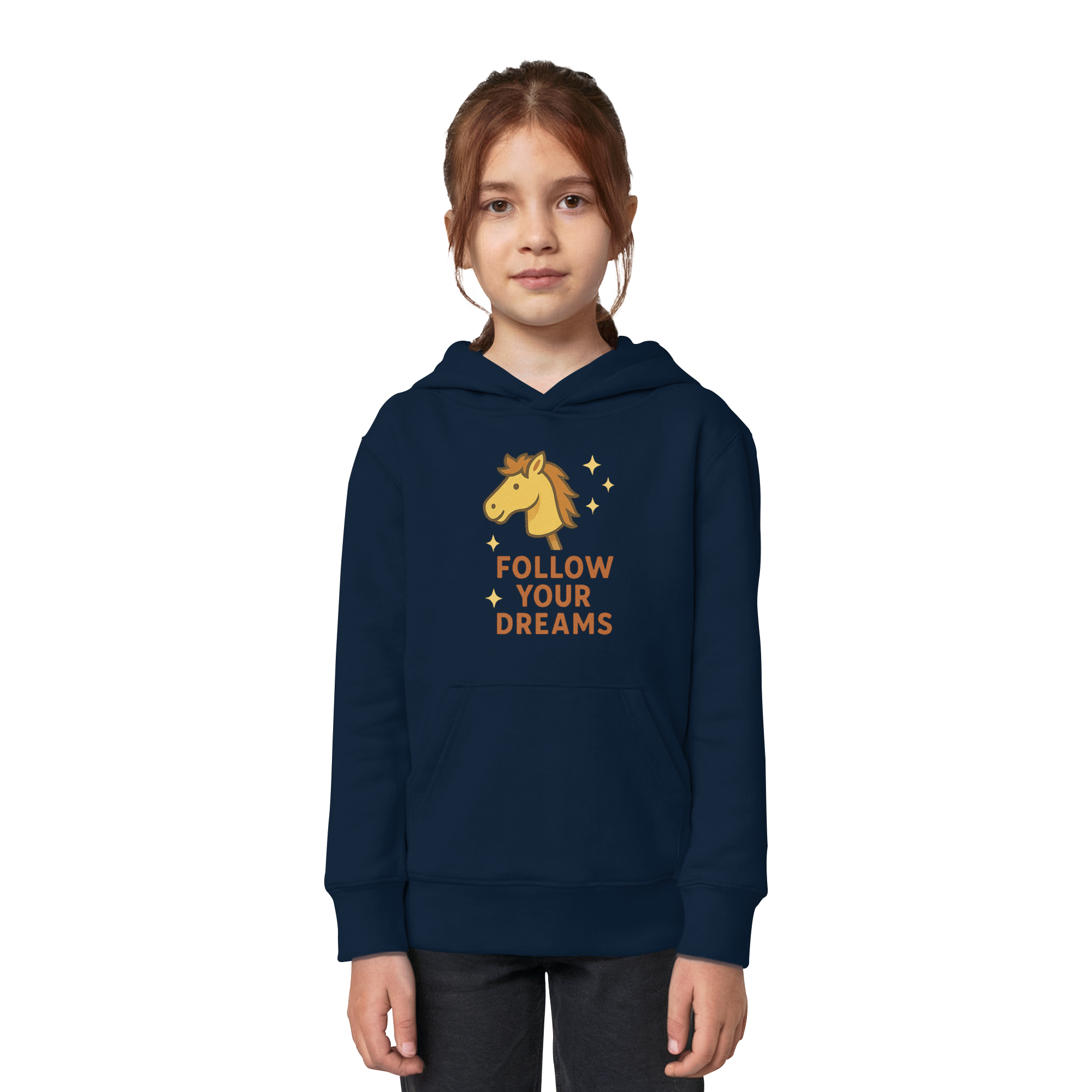 Follow Your Dreams – Cute Hobby Horse Hoodie | Motivational Horse Design - Kids Organic Hoodie