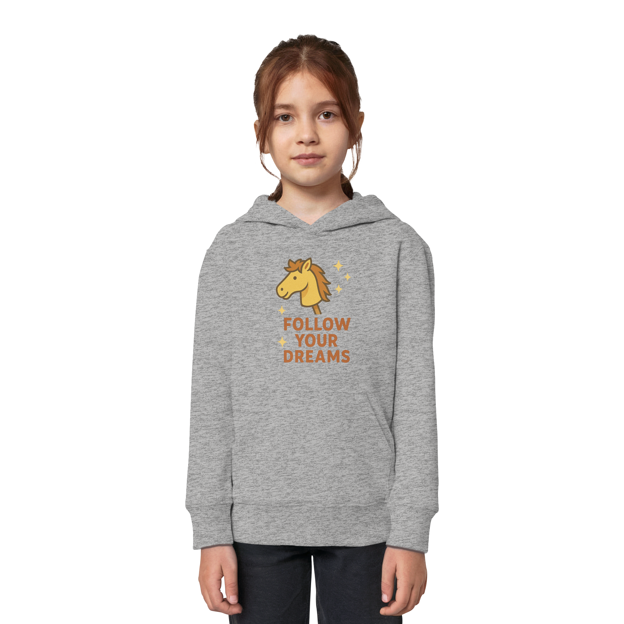 Follow Your Dreams – Cute Hobby Horse Hoodie | Motivational Horse Design - Kids Organic Hoodie