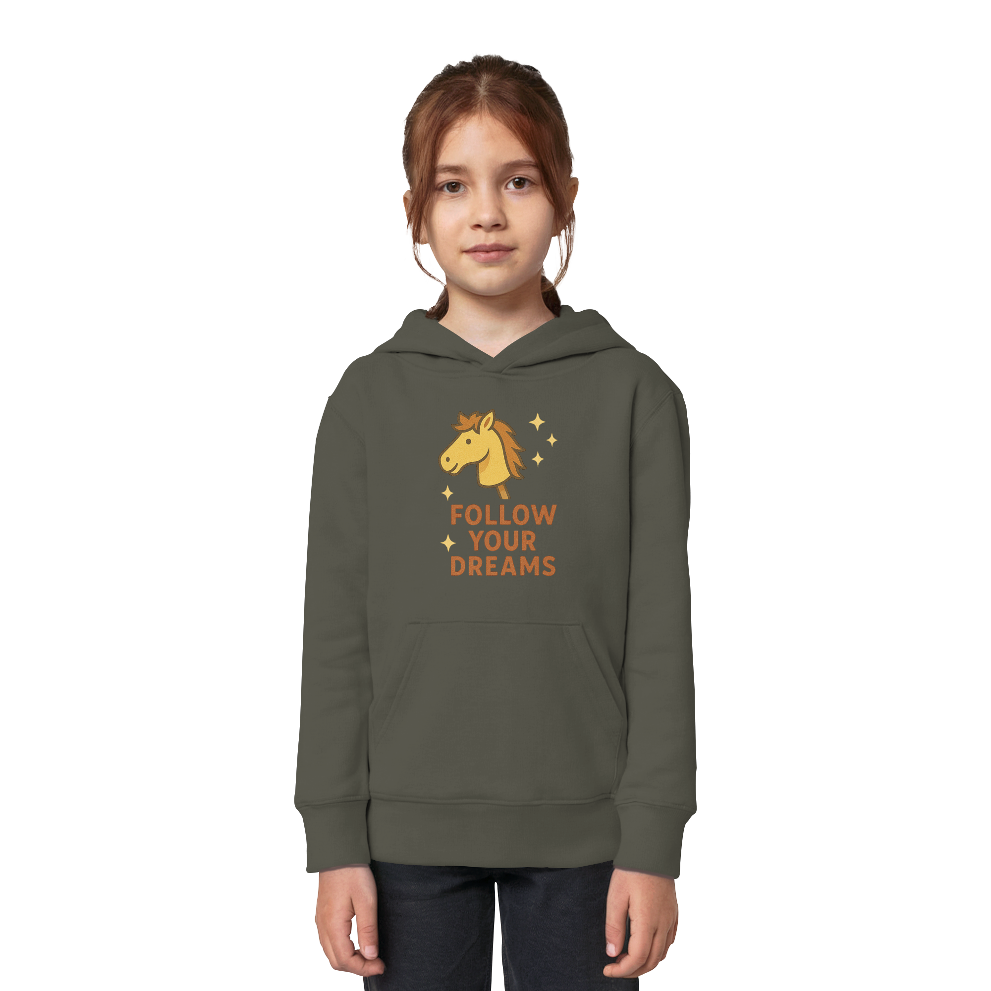 Follow Your Dreams – Cute Hobby Horse Hoodie | Motivational Horse Design - Kids Organic Hoodie