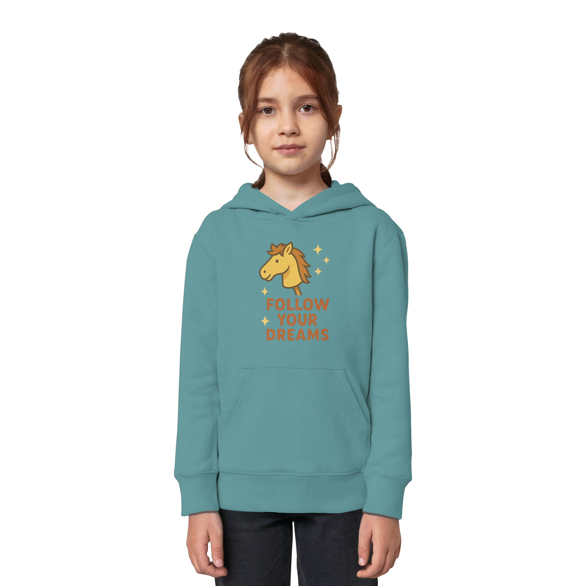 Follow Your Dreams – Cute Hobby Horse Hoodie | Motivational Horse Design - Kids Organic Hoodie