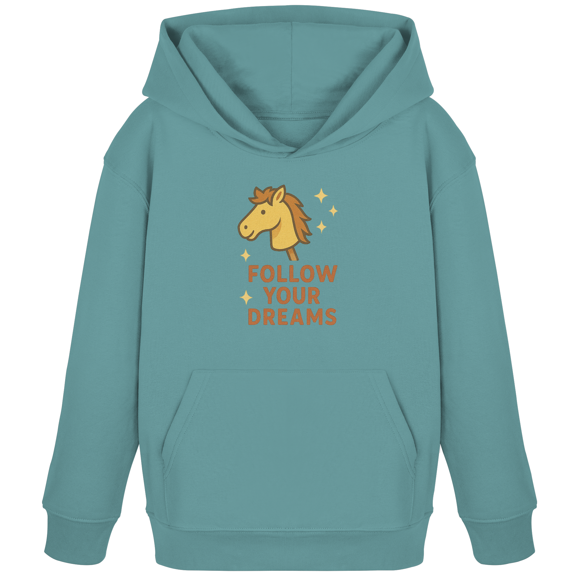 Follow Your Dreams – Cute Hobby Horse Hoodie | Motivational Horse Design - Kids Organic Hoodie