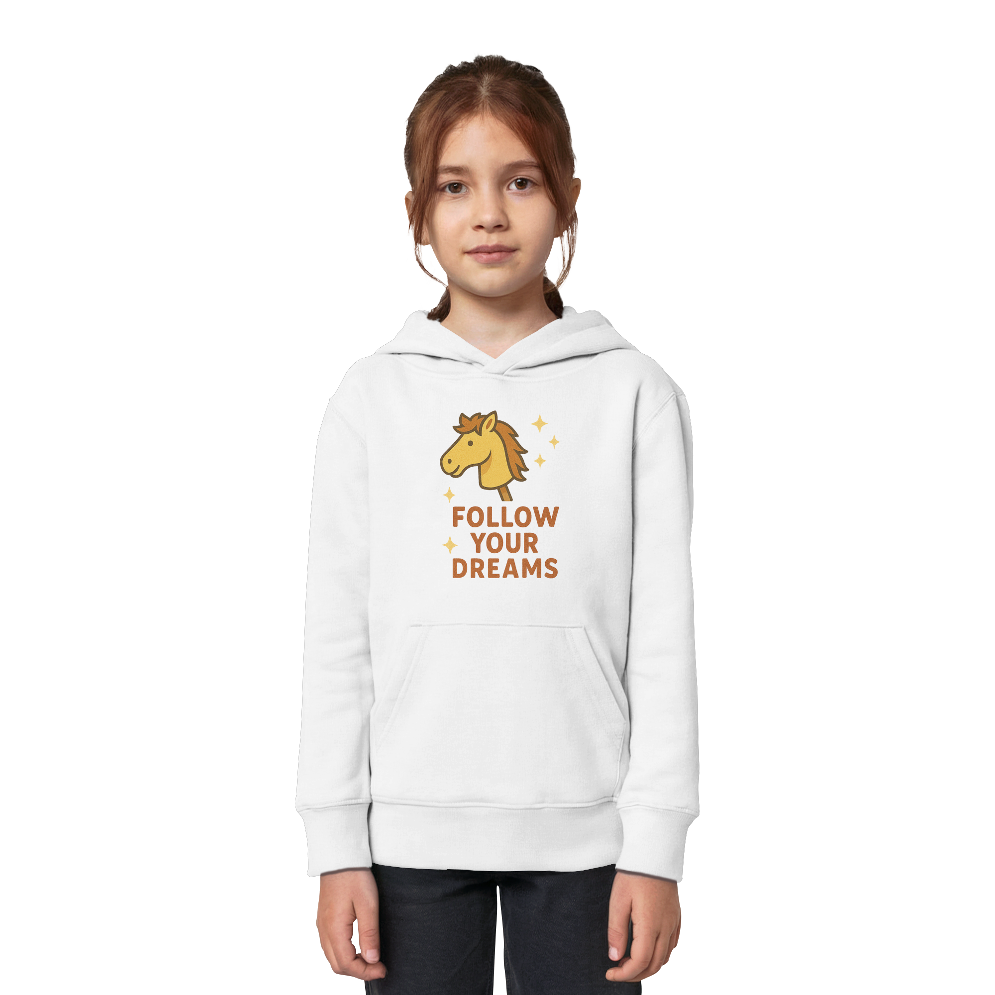 Follow Your Dreams – Cute Hobby Horse Hoodie | Motivational Horse Design - Kids Organic Hoodie