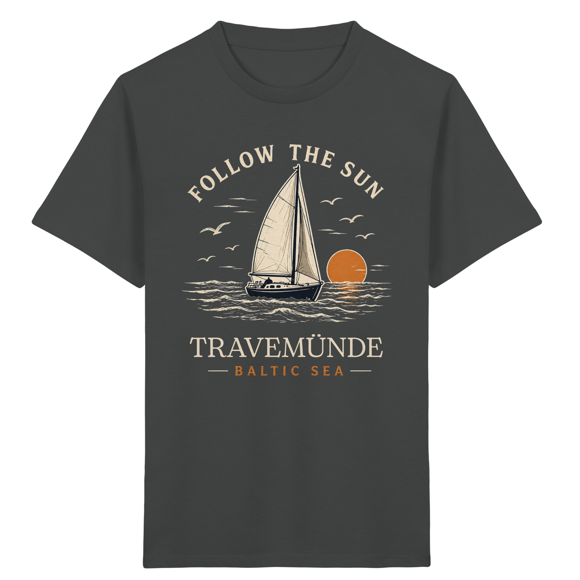 Travemünde Follow The Sun Dark Edition Kinder T-Shirt aus Bio-Baumwolle