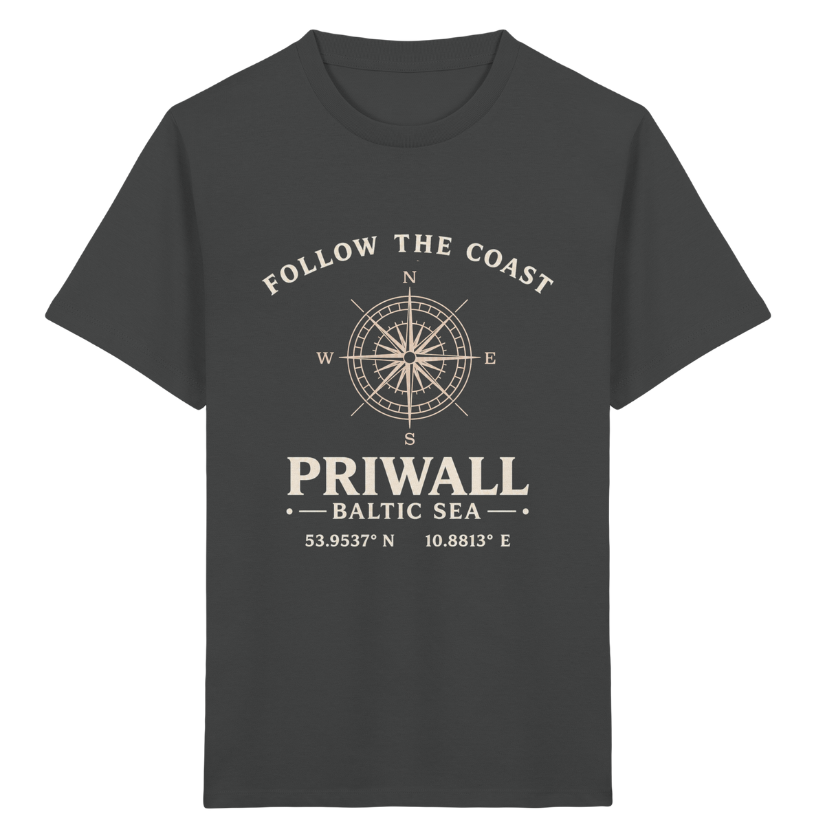 Anthrazitfarbenes Priwall Follow the Coast Kinder-Bio-T-Shirt mit Kompassrose