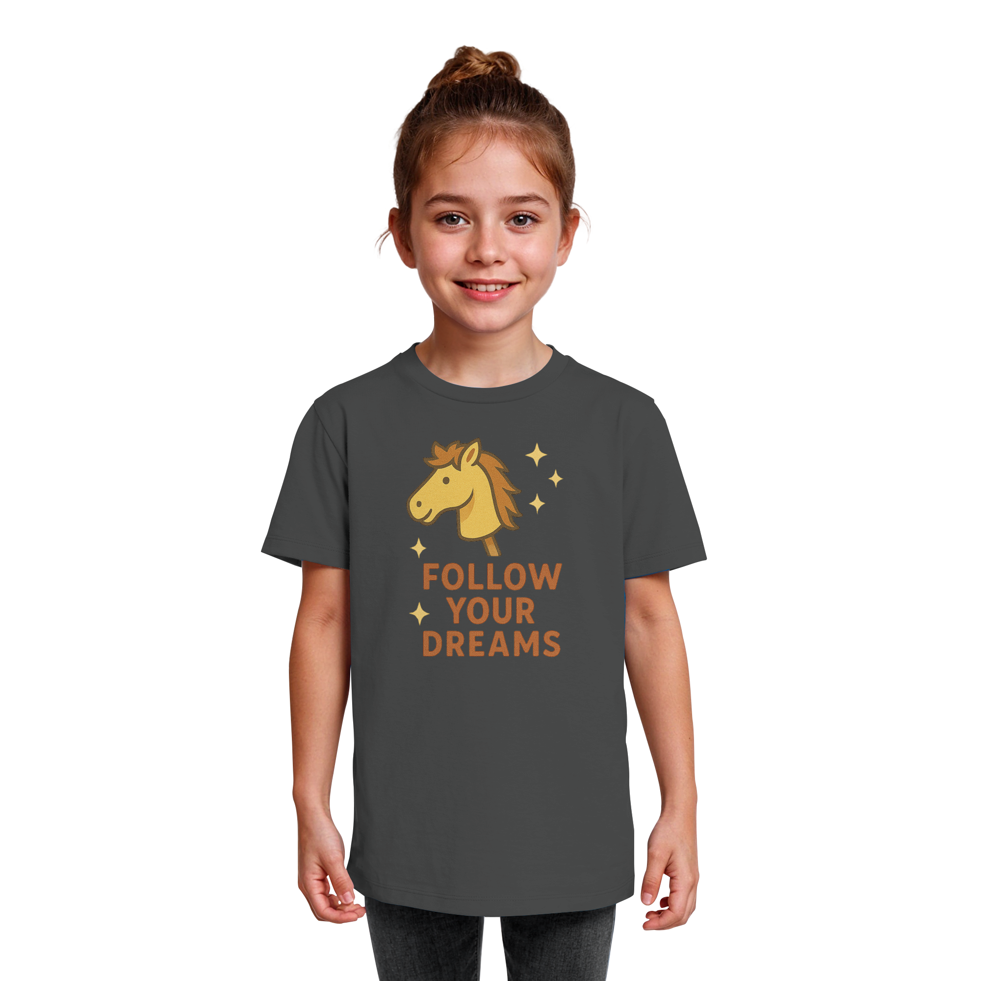 Follow Your Dreams – Cute Hobby Horse Shirt | Motivational Horse Design - Kids Organic Shirt