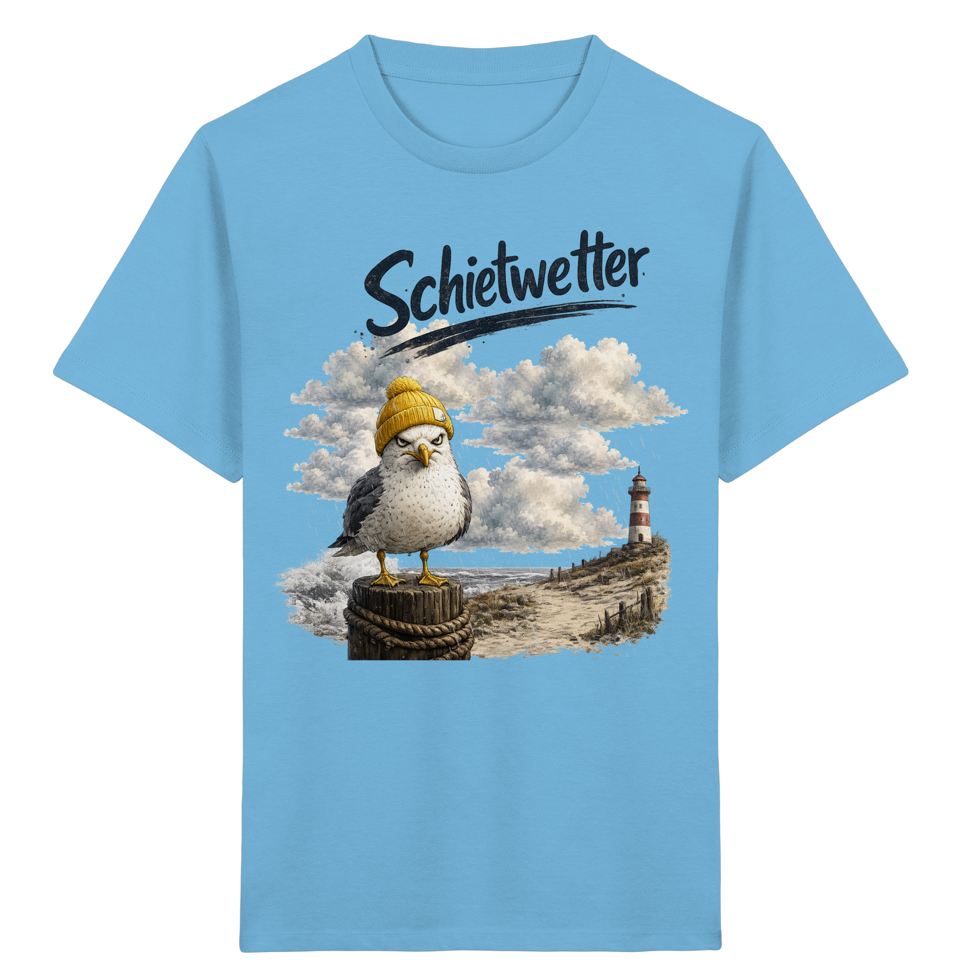 Möwe - Schietwetter - Ostsee - Leuchtturm - Maritimes Küsten Motiv - Für Ostsee und Nordsee - Fans - Kids Organic Shirt
