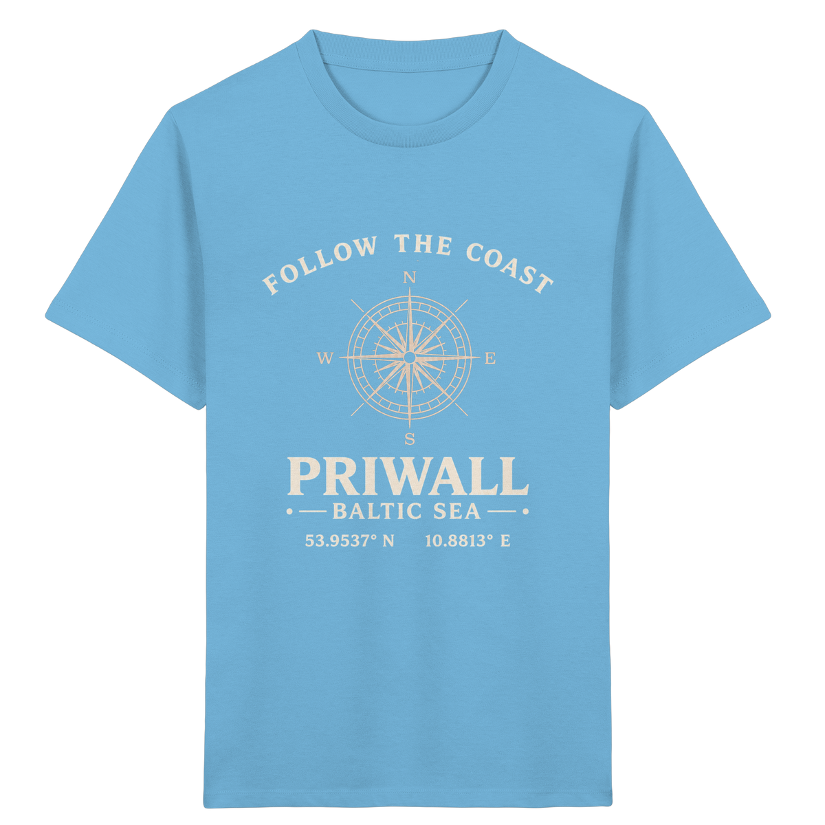 Aqua-blaues Priwall Follow the Coast Kinder-Bio-T-Shirt mit Frontprint