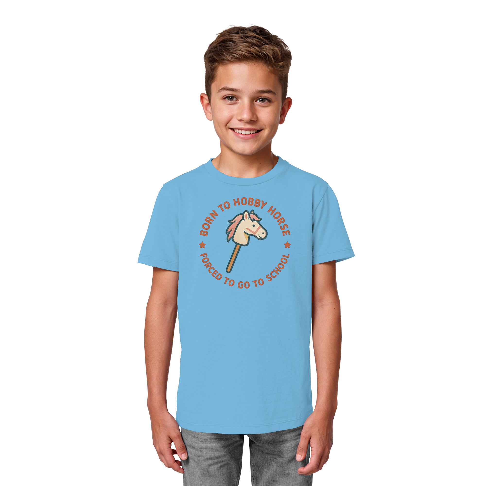 „Born to Hobby Horse – Forced to Go to School“ ✨ - Kids Organic Shirt