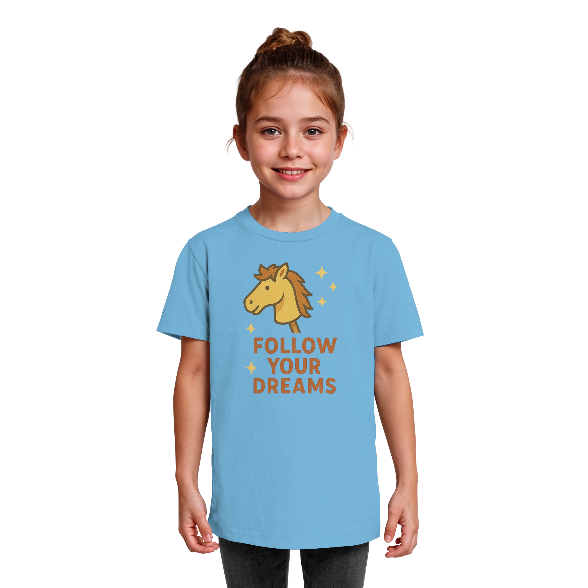 Follow Your Dreams – Cute Hobby Horse Shirt | Motivational Horse Design - Kids Organic Shirt
