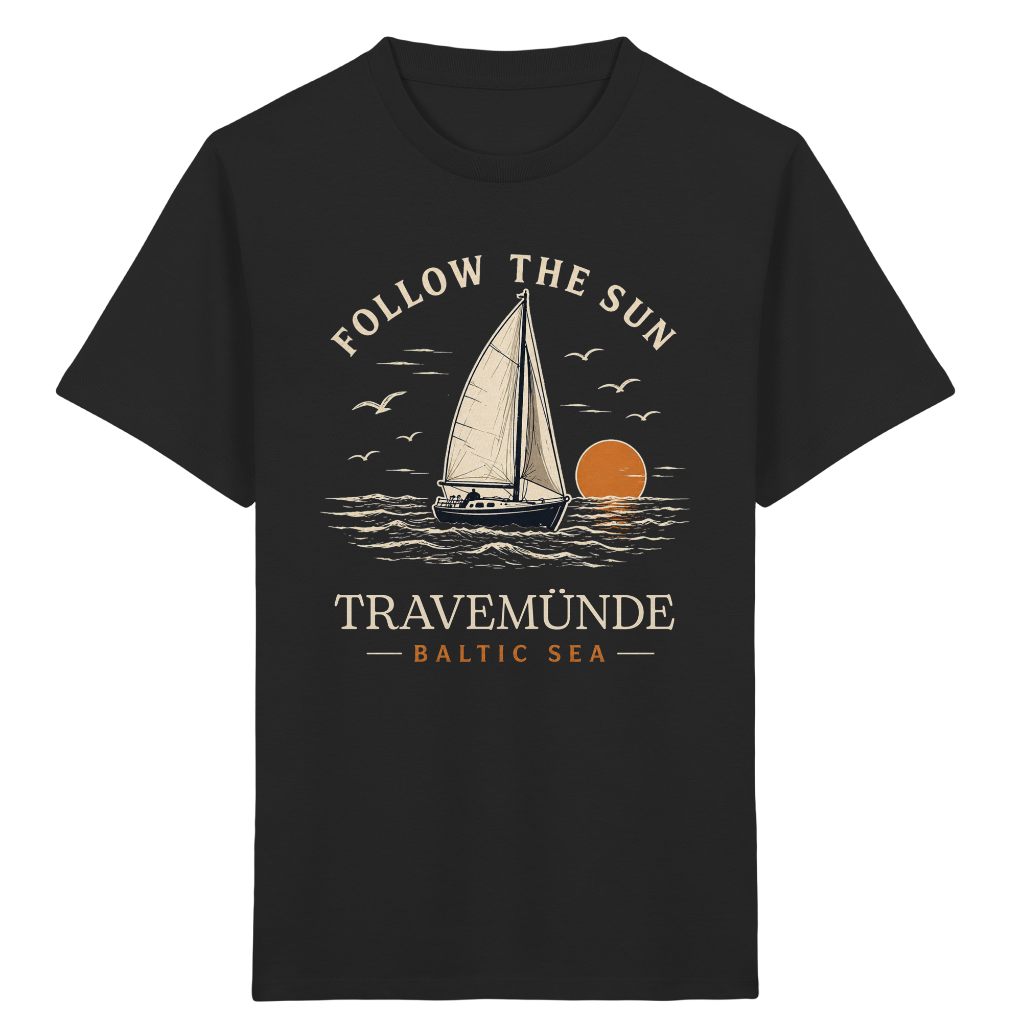 Travemünde Follow The Sun Dark Edition Kinder T-Shirt aus Bio-Baumwolle