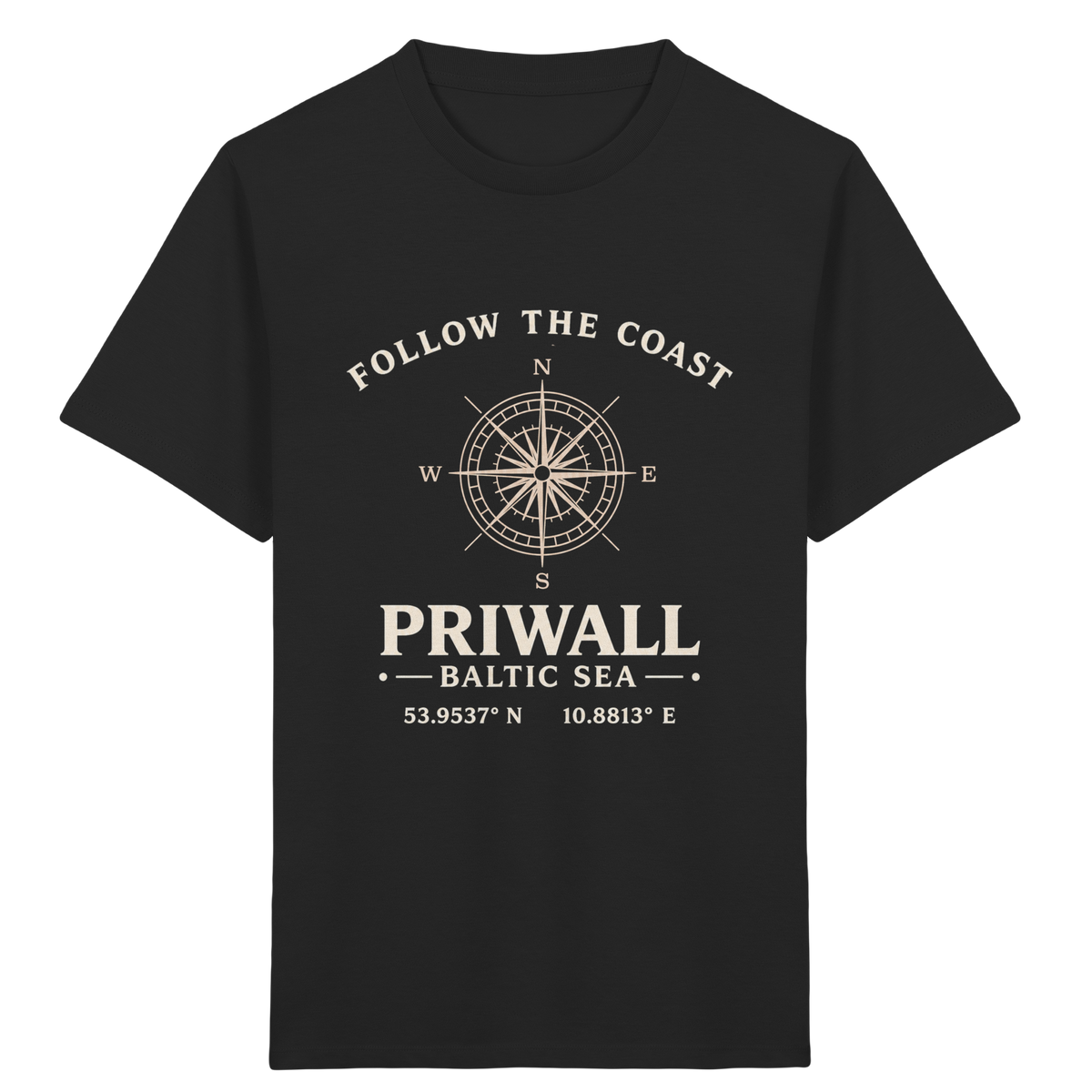 Schwarzes Priwall Follow the Coast Kinder-Bio-T-Shirt mit maritimem Frontmotiv