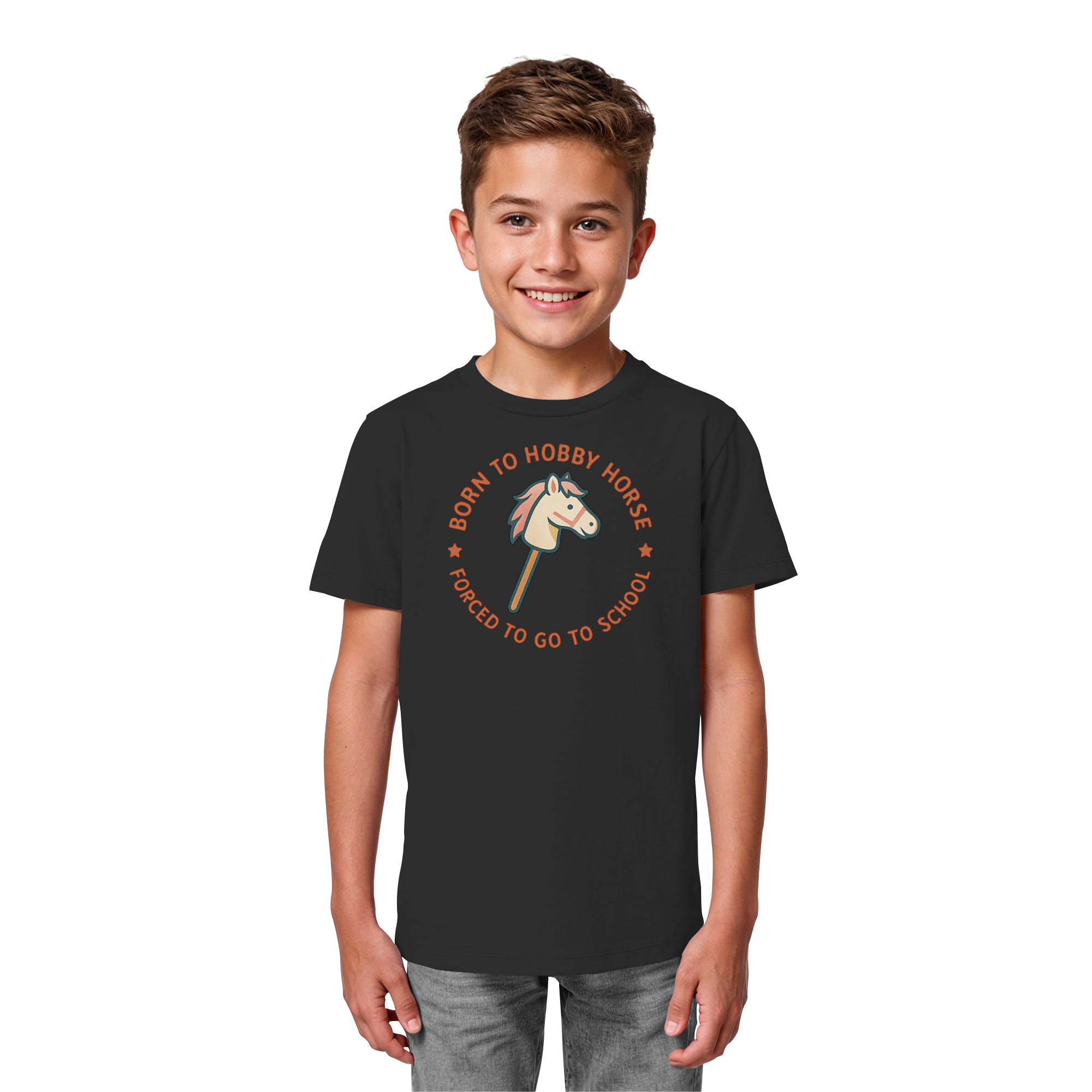 „Born to Hobby Horse – Forced to Go to School“ ✨ - Kids Organic Shirt