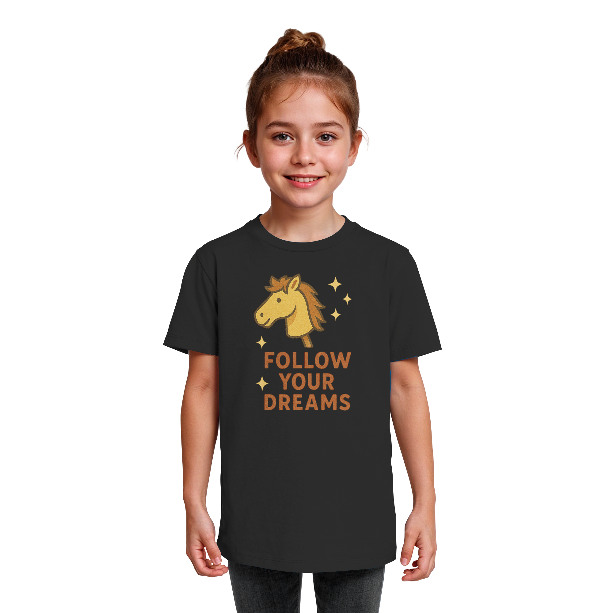 Follow Your Dreams – Cute Hobby Horse Shirt | Motivational Horse Design - Kids Organic Shirt