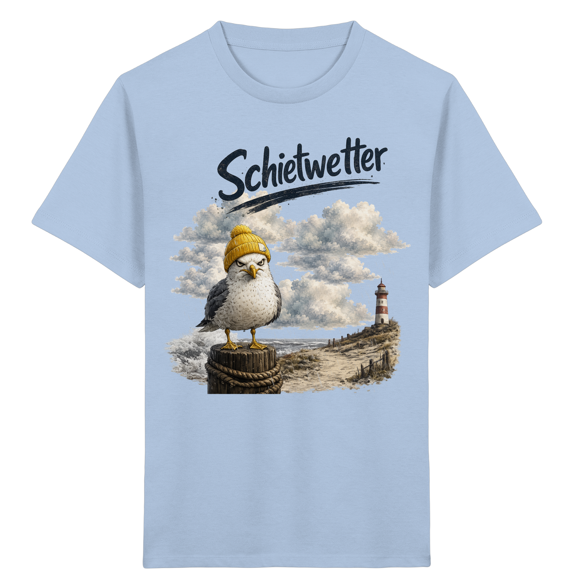 Möwe - Schietwetter - Ostsee - Leuchtturm - Maritimes Küsten Motiv - Für Ostsee und Nordsee - Fans - Kids Organic Shirt
