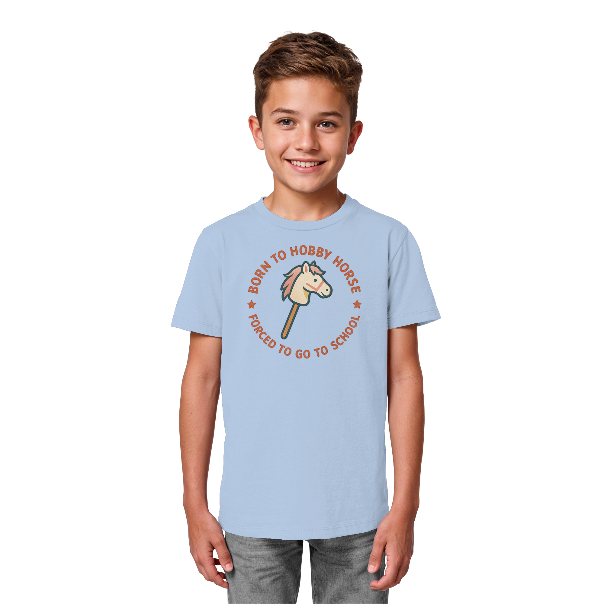 „Born to Hobby Horse – Forced to Go to School“ ✨ - Kids Organic Shirt