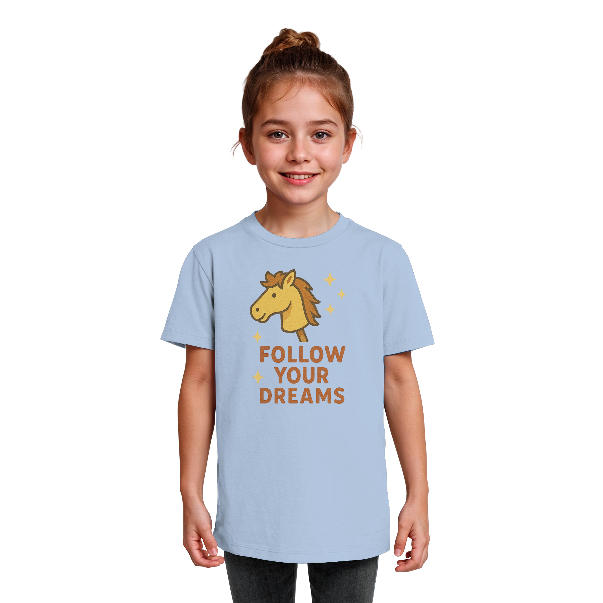 Follow Your Dreams – Cute Hobby Horse Shirt | Motivational Horse Design - Kids Organic Shirt