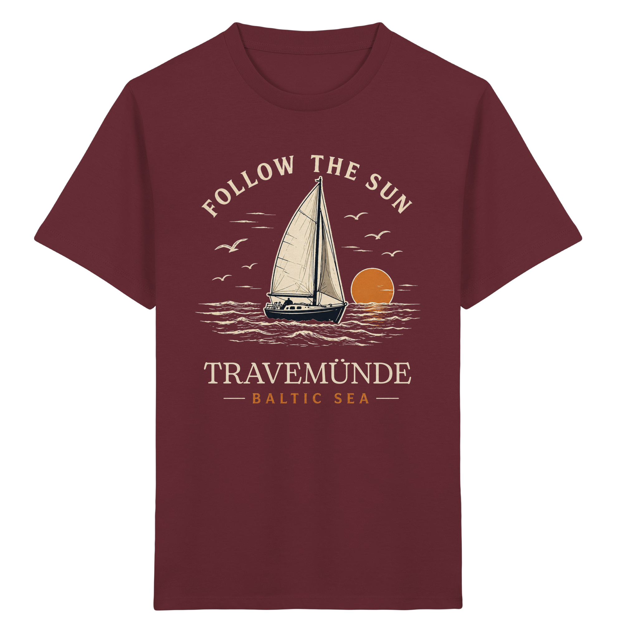 Travemünde Follow The Sun Dark Edition Kinder T-Shirt aus Bio-Baumwolle