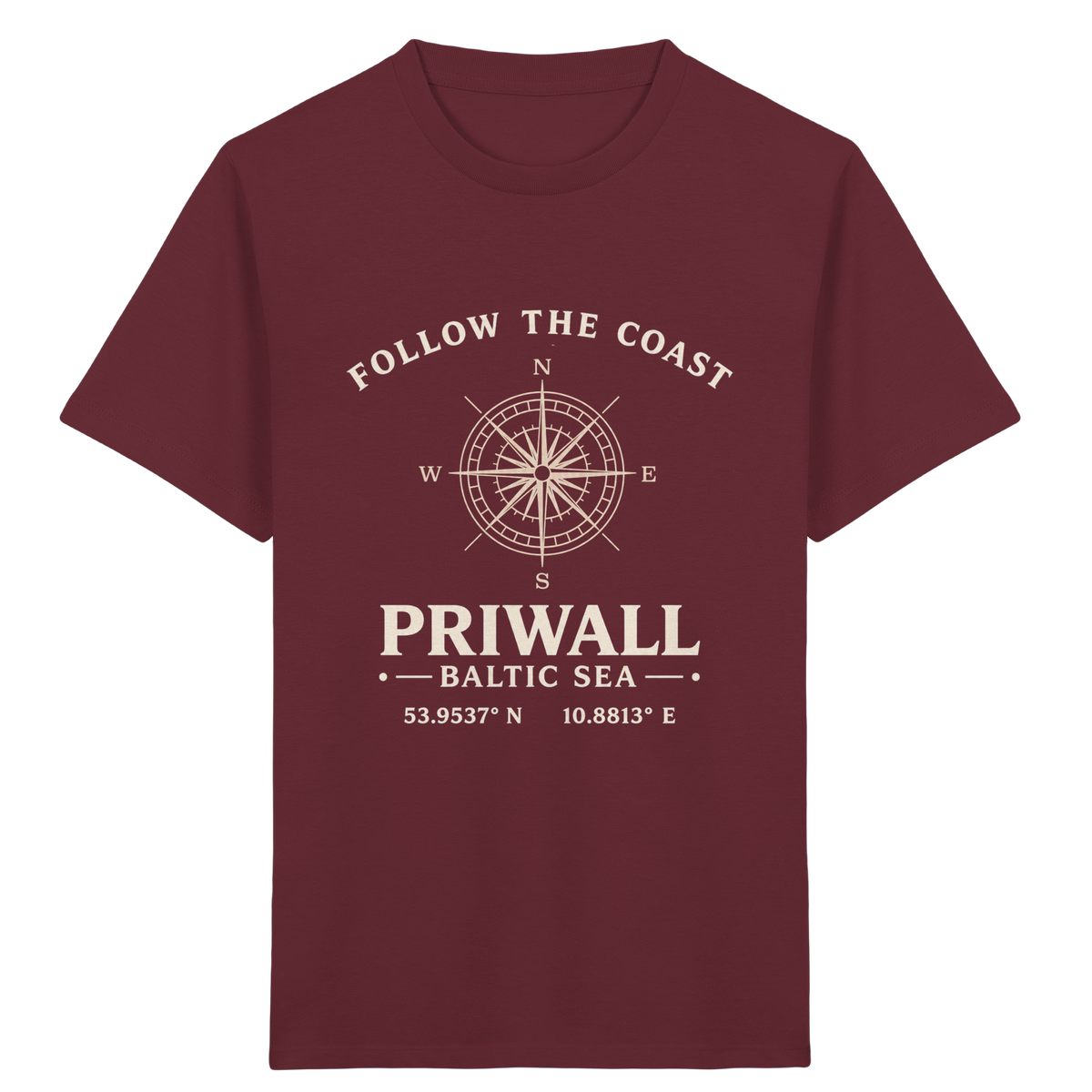 Burgundy Priwall Follow the Coast Kinder-Bio-T-Shirt mit maritimem Motiv