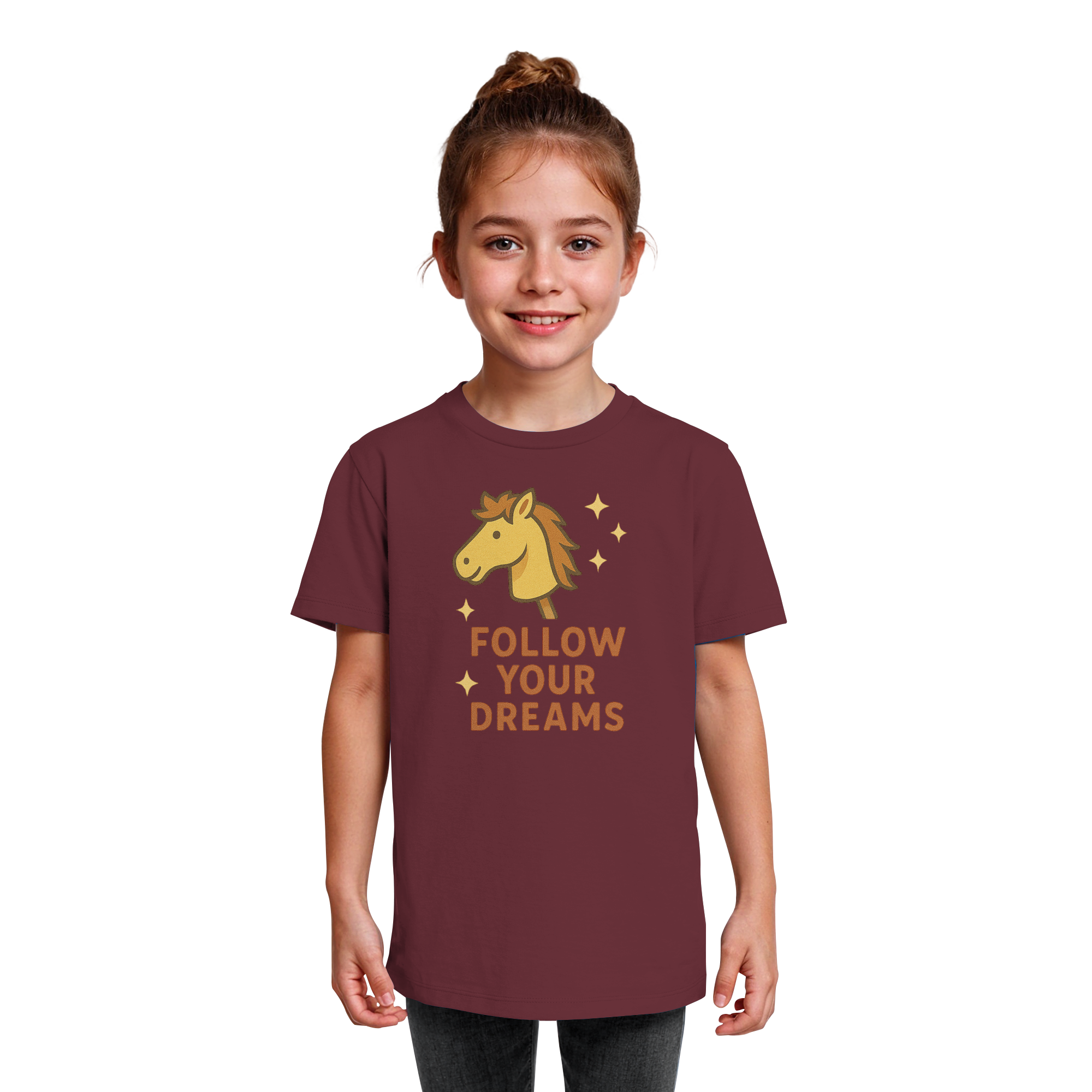 Follow Your Dreams – Cute Hobby Horse Shirt | Motivational Horse Design - Kids Organic Shirt