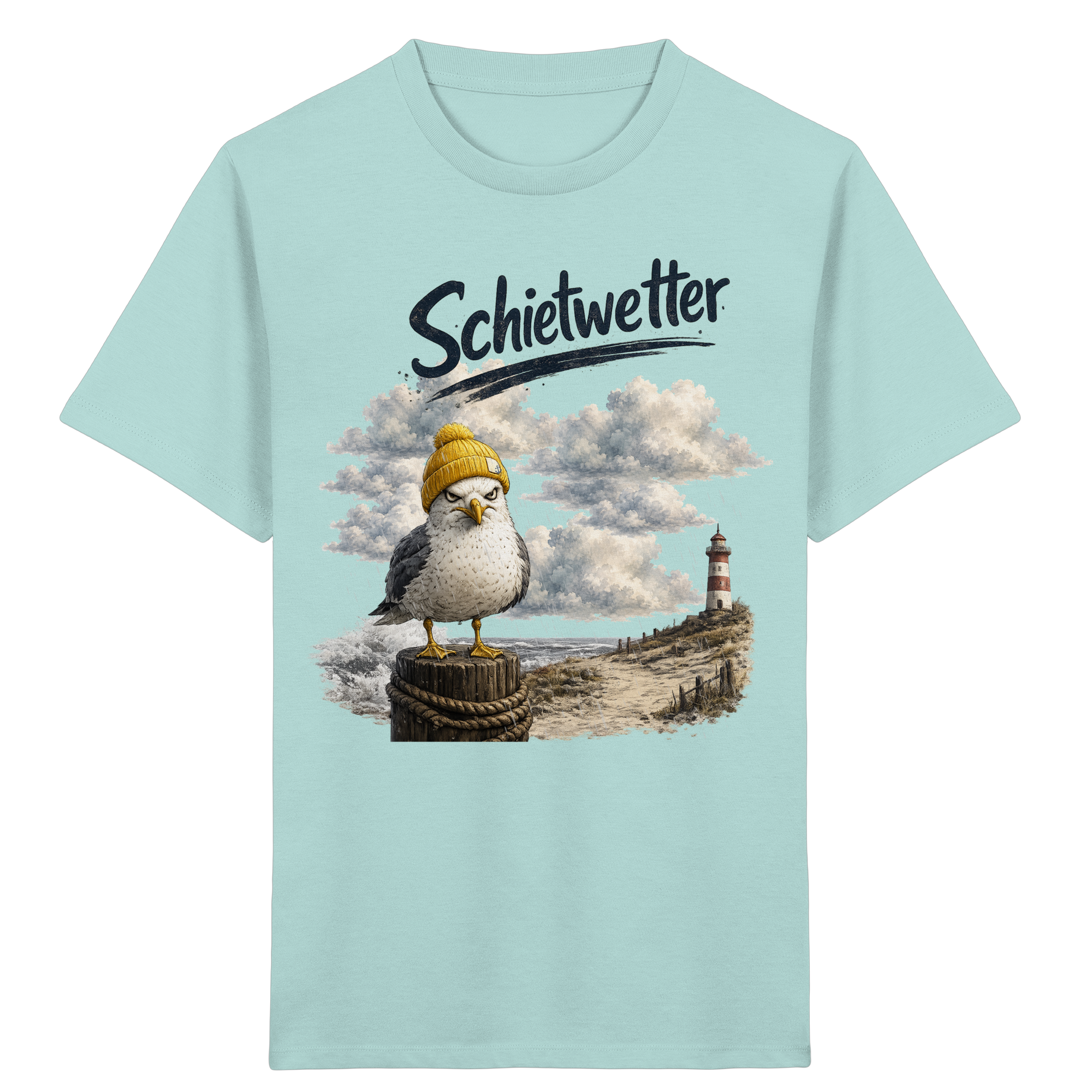 Möwe - Schietwetter - Ostsee - Leuchtturm - Maritimes Küsten Motiv - Für Ostsee und Nordsee - Fans - Kids Organic Shirt