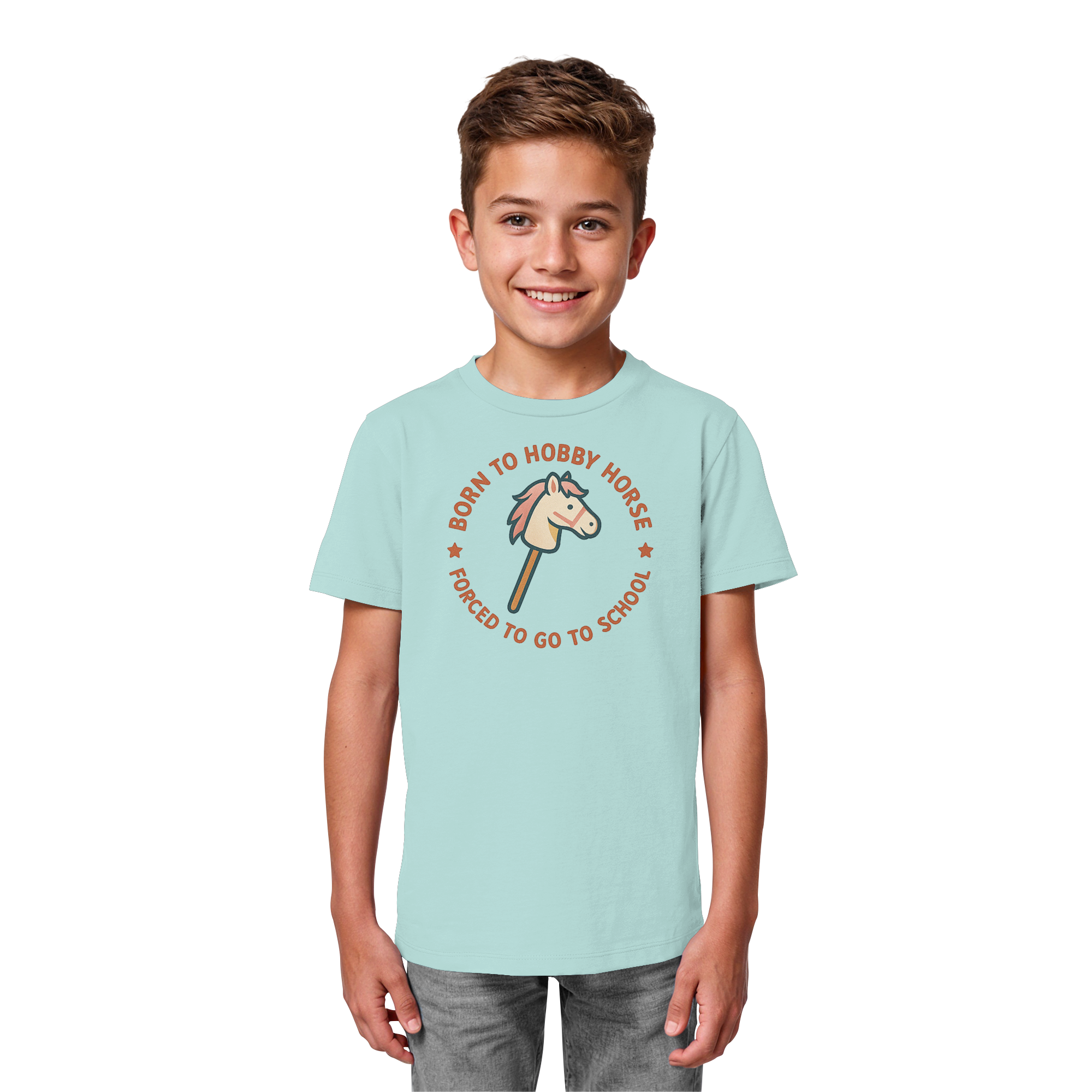 „Born to Hobby Horse – Forced to Go to School“ ✨ - Kids Organic Shirt