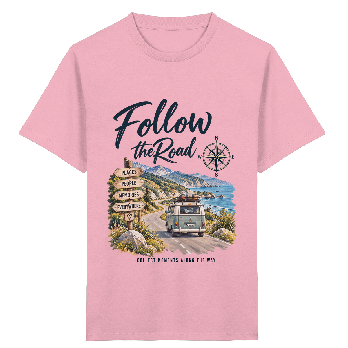 Follow the Road – Vanlife – Kinder Bio T-Shirt – Frontprint