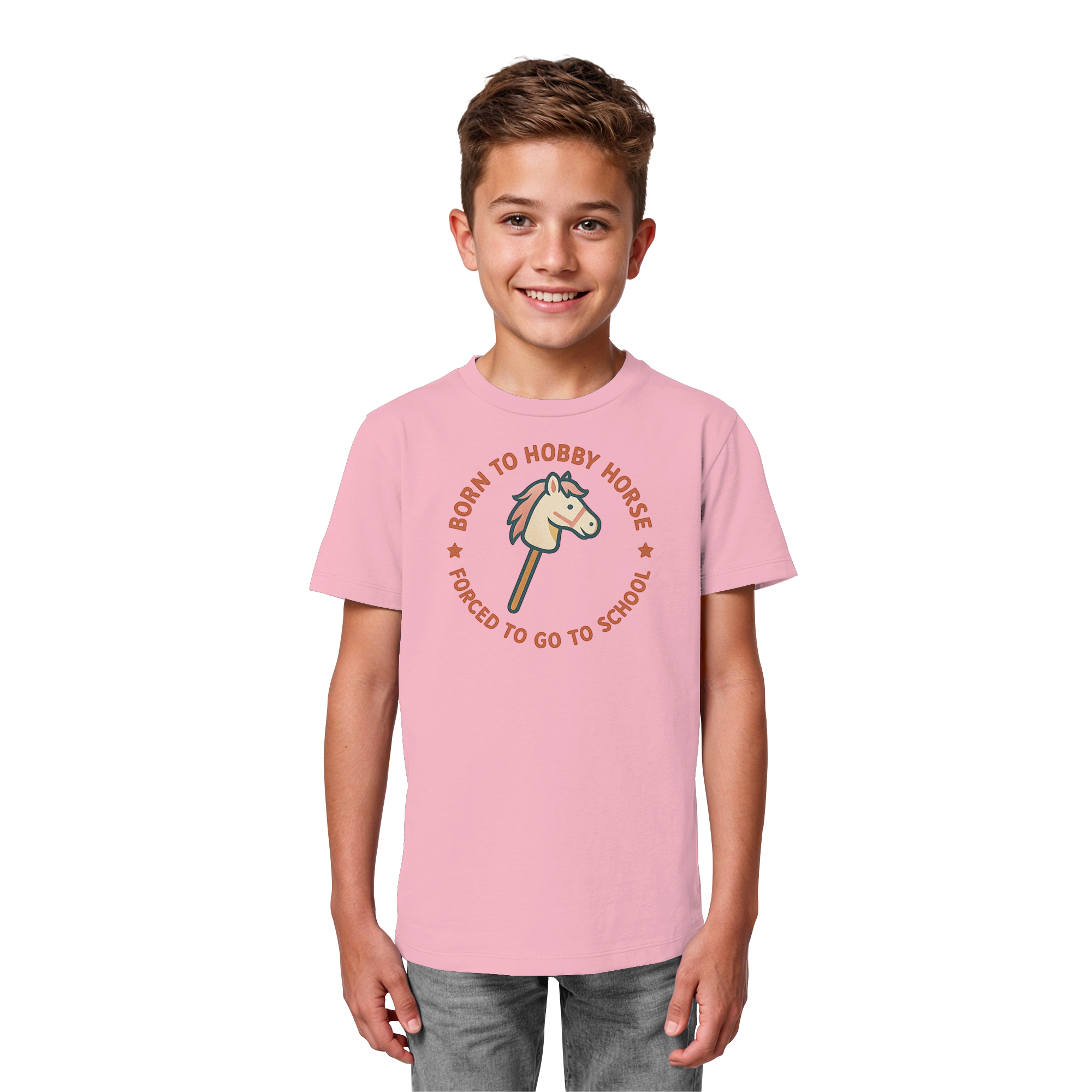 „Born to Hobby Horse – Forced to Go to School“ ✨ - Kids Organic Shirt