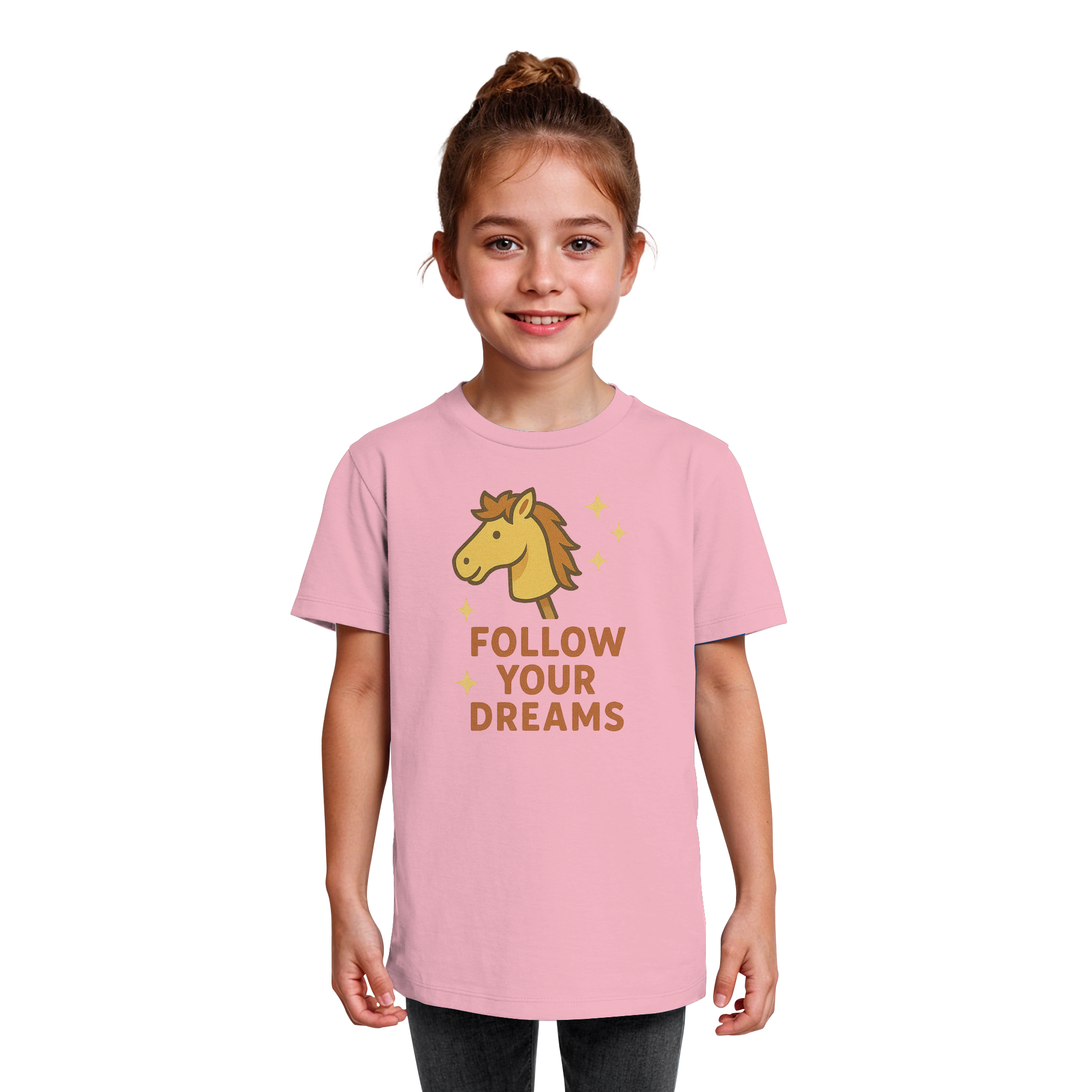 Follow Your Dreams – Cute Hobby Horse Shirt | Motivational Horse Design - Kids Organic Shirt