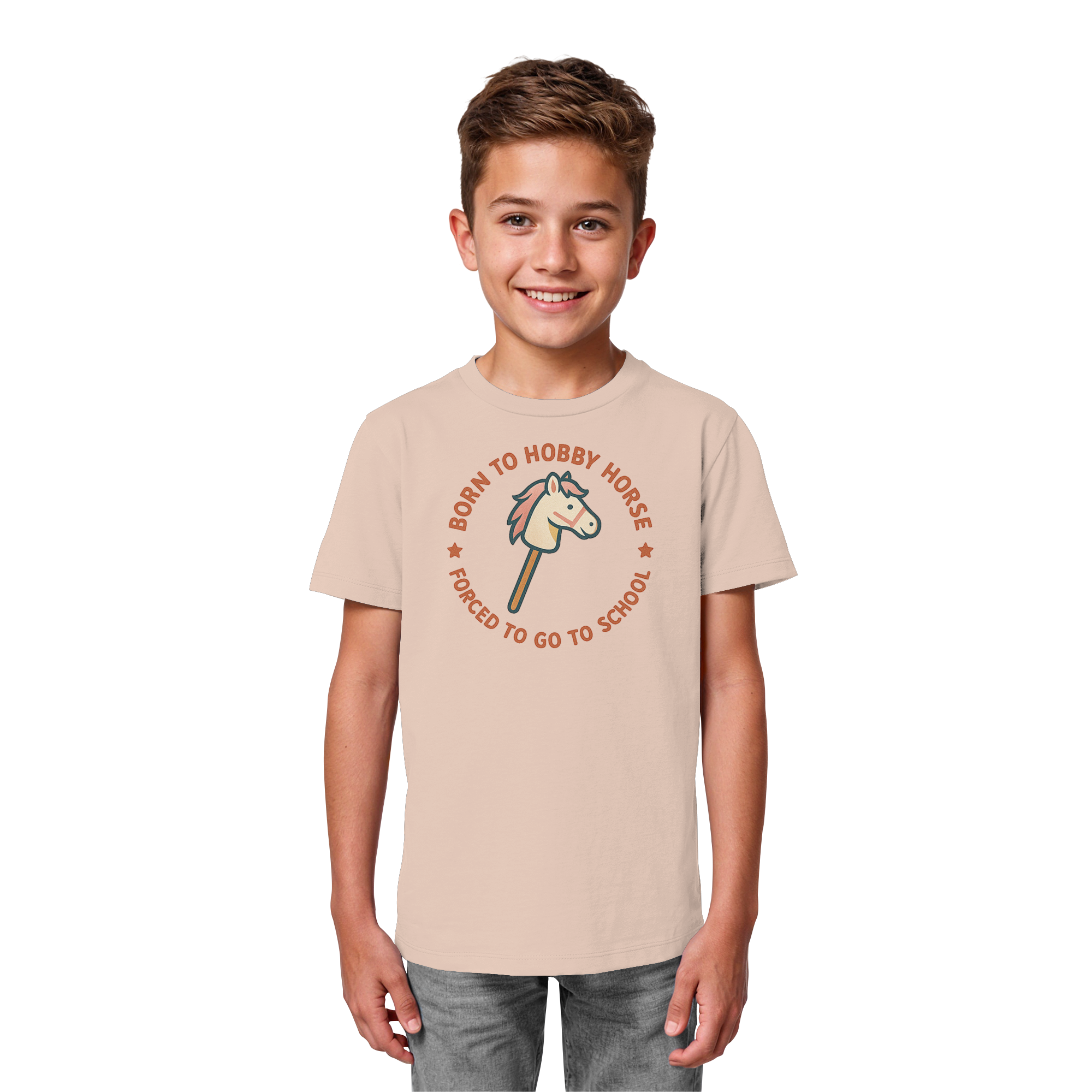 „Born to Hobby Horse – Forced to Go to School“ ✨ - Kids Organic Shirt