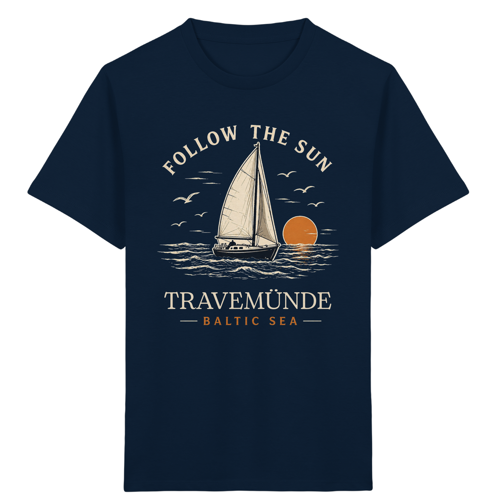 Travemünde Follow The Sun Dark Edition Kinder T-Shirt aus Bio-Baumwolle