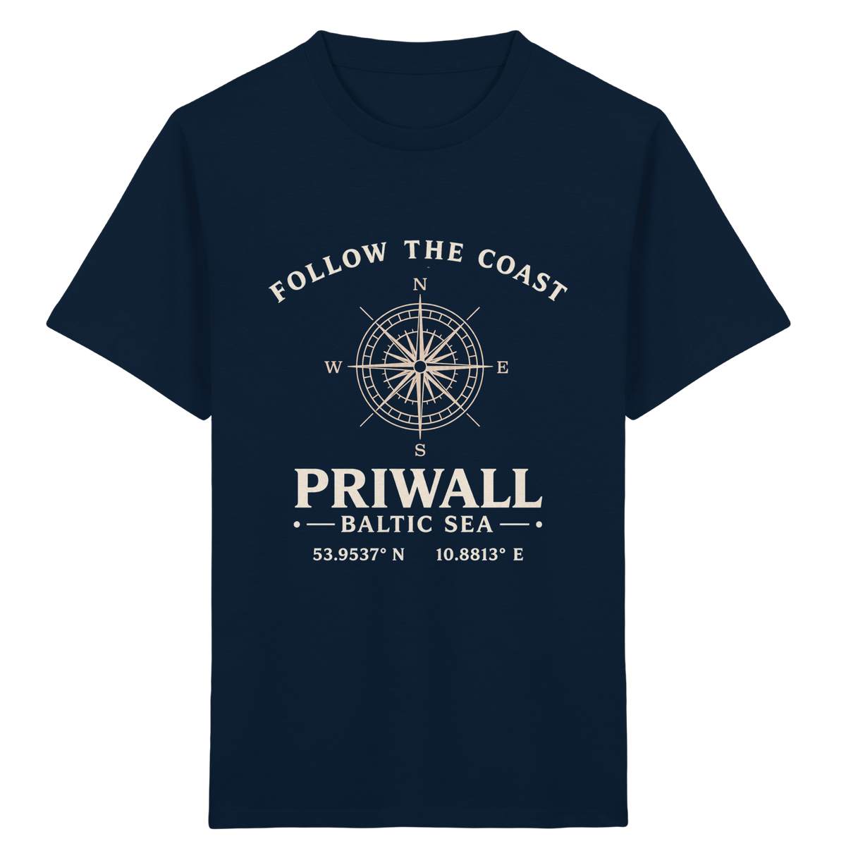 Dunkelblaues Priwall Follow the Coast Kinder-Bio-T-Shirt mit Kompassmotiv
