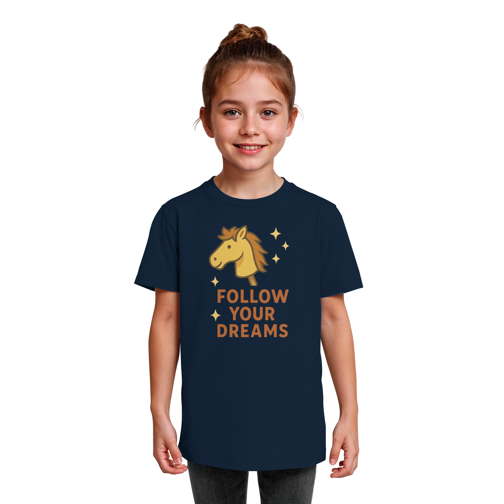 Follow Your Dreams – Cute Hobby Horse Shirt | Motivational Horse Design - Kids Organic Shirt