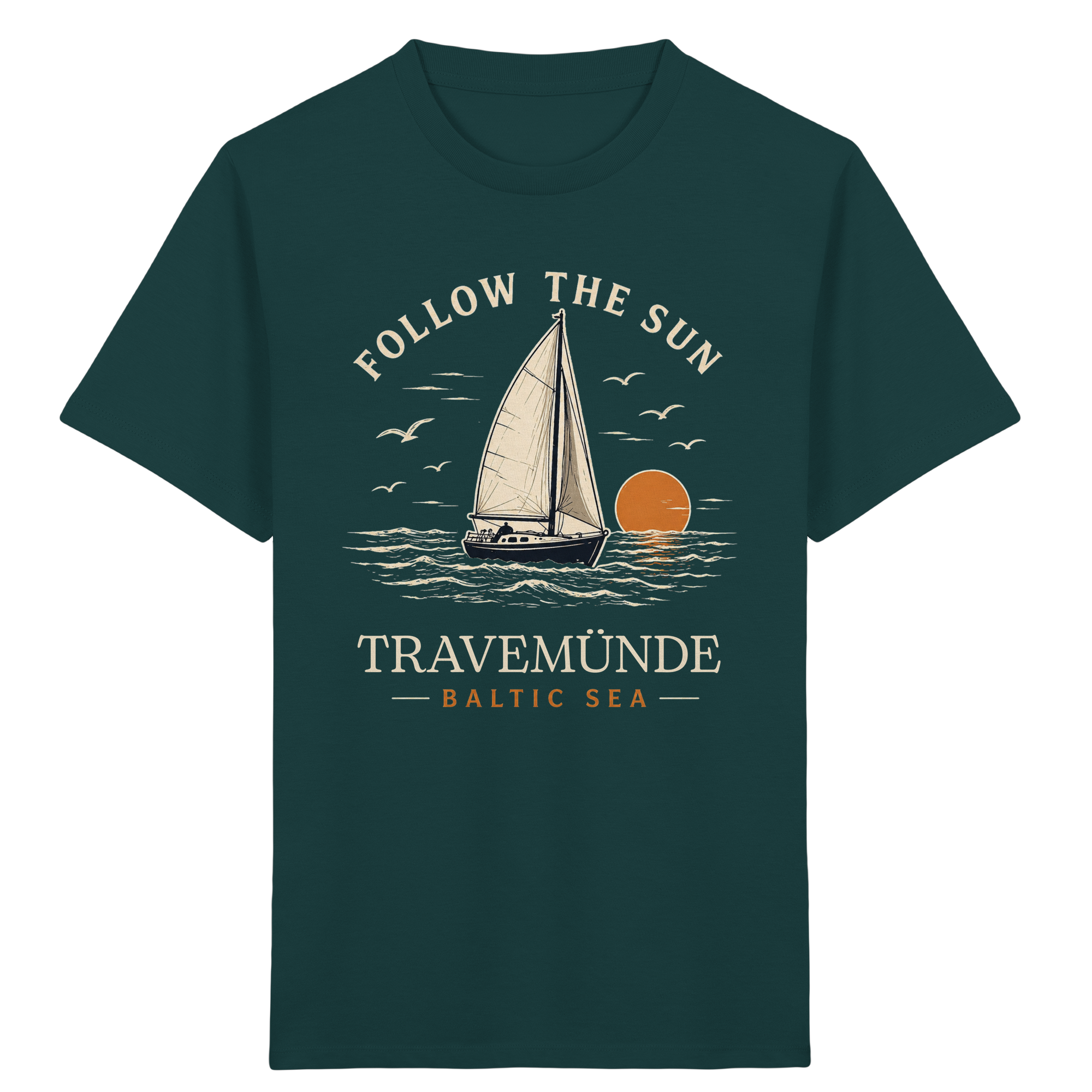 Travemünde Follow The Sun Dark Edition Kinder T-Shirt aus Bio-Baumwolle