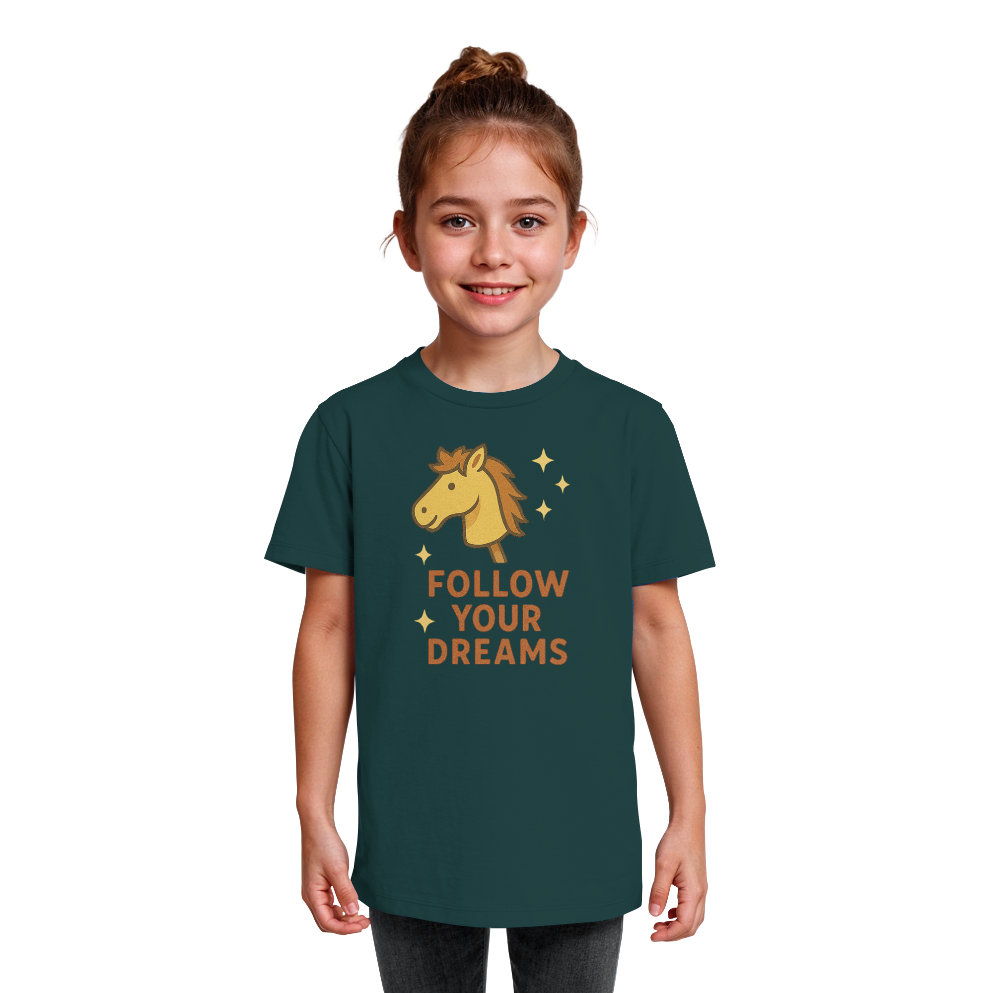 Follow Your Dreams – Cute Hobby Horse Shirt | Motivational Horse Design - Kids Organic Shirt