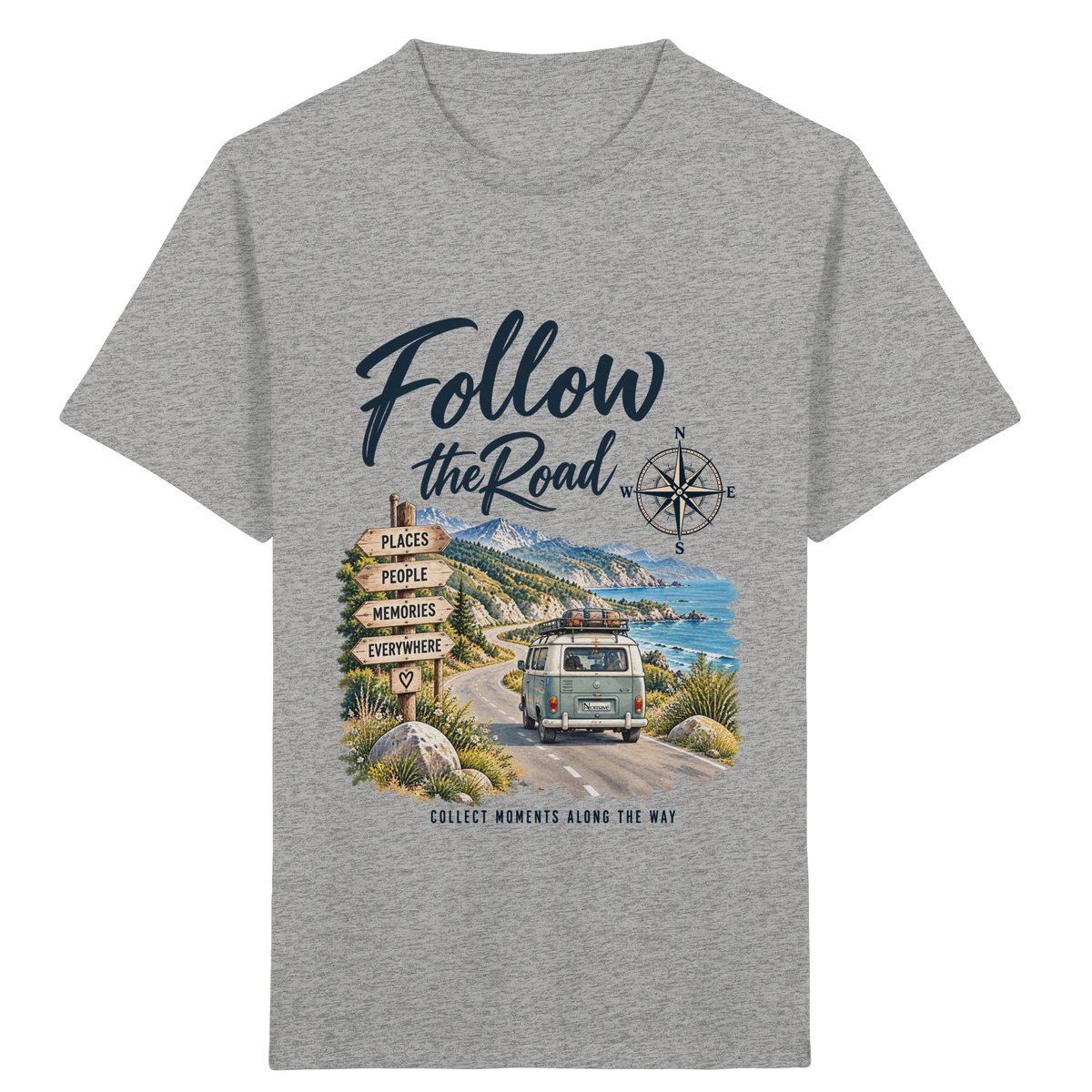 Follow the Road – Vanlife – Kinder Bio T-Shirt – Frontprint