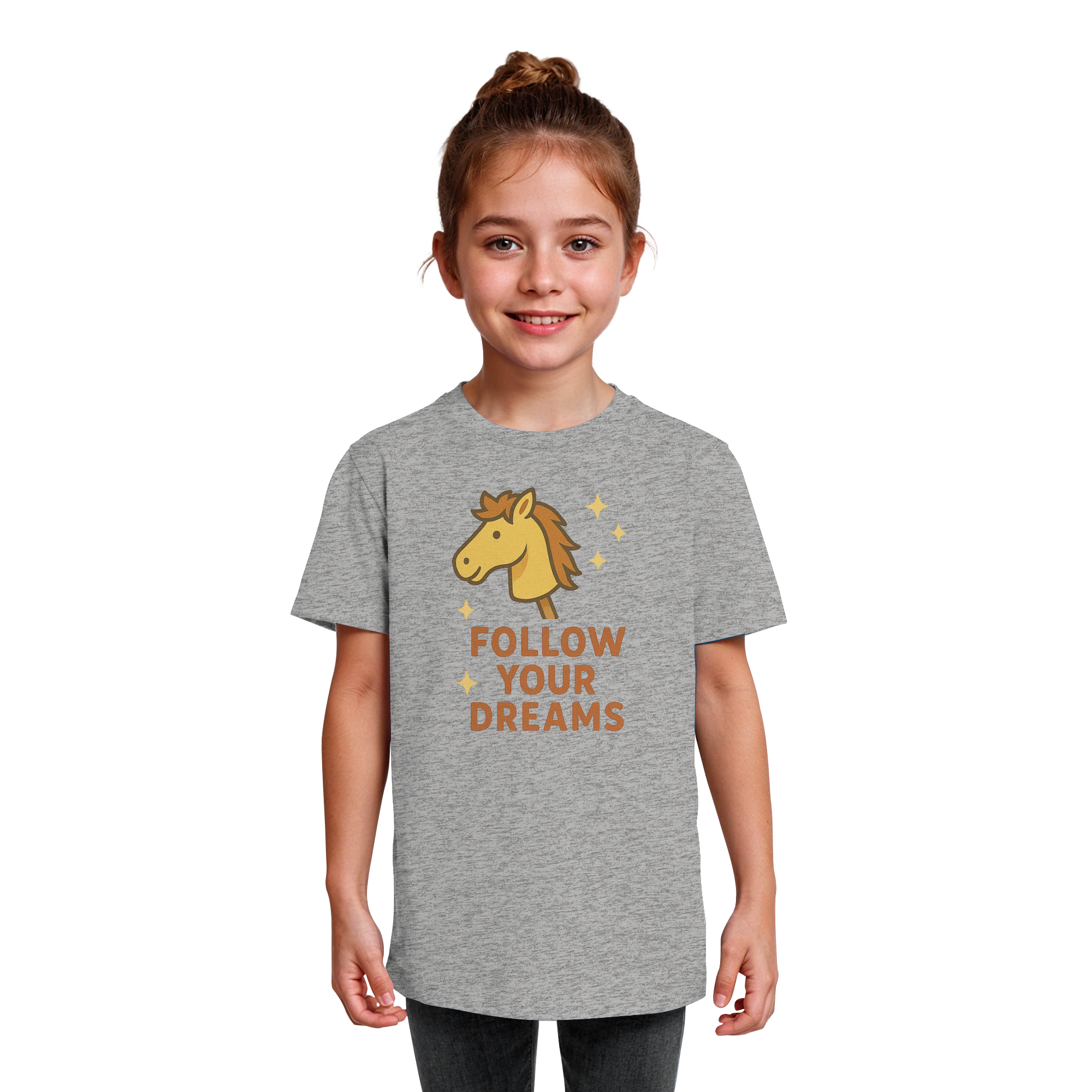 Follow Your Dreams – Cute Hobby Horse Shirt | Motivational Horse Design - Kids Organic Shirt
