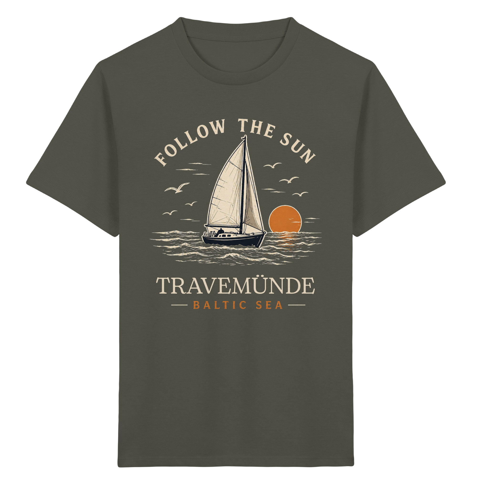 Travemünde Follow The Sun Dark Edition Kinder T-Shirt aus Bio-Baumwolle