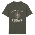 Khakifarbenes Priwall Follow the Coast Kinder-Bio-T-Shirt mit Kompass-Frontprint