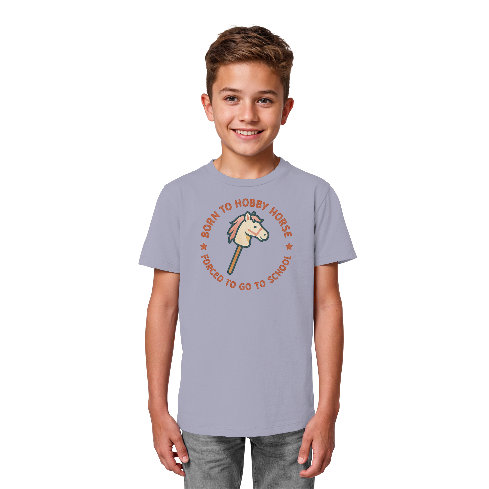 „Born to Hobby Horse – Forced to Go to School“ ✨ - Kids Organic Shirt