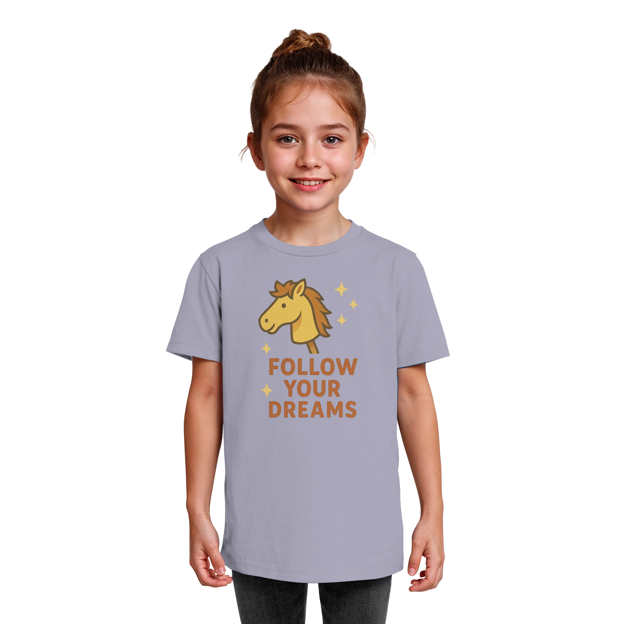 Follow Your Dreams – Cute Hobby Horse Shirt | Motivational Horse Design - Kids Organic Shirt