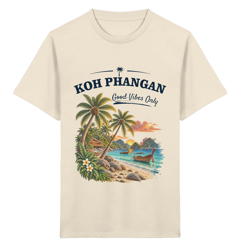 Koh Phangan Good Vibes Only – Kinder Bio T-Shirt – Frontprint – Original-Mockup kids organic shirt natural raw mit Motivdruck