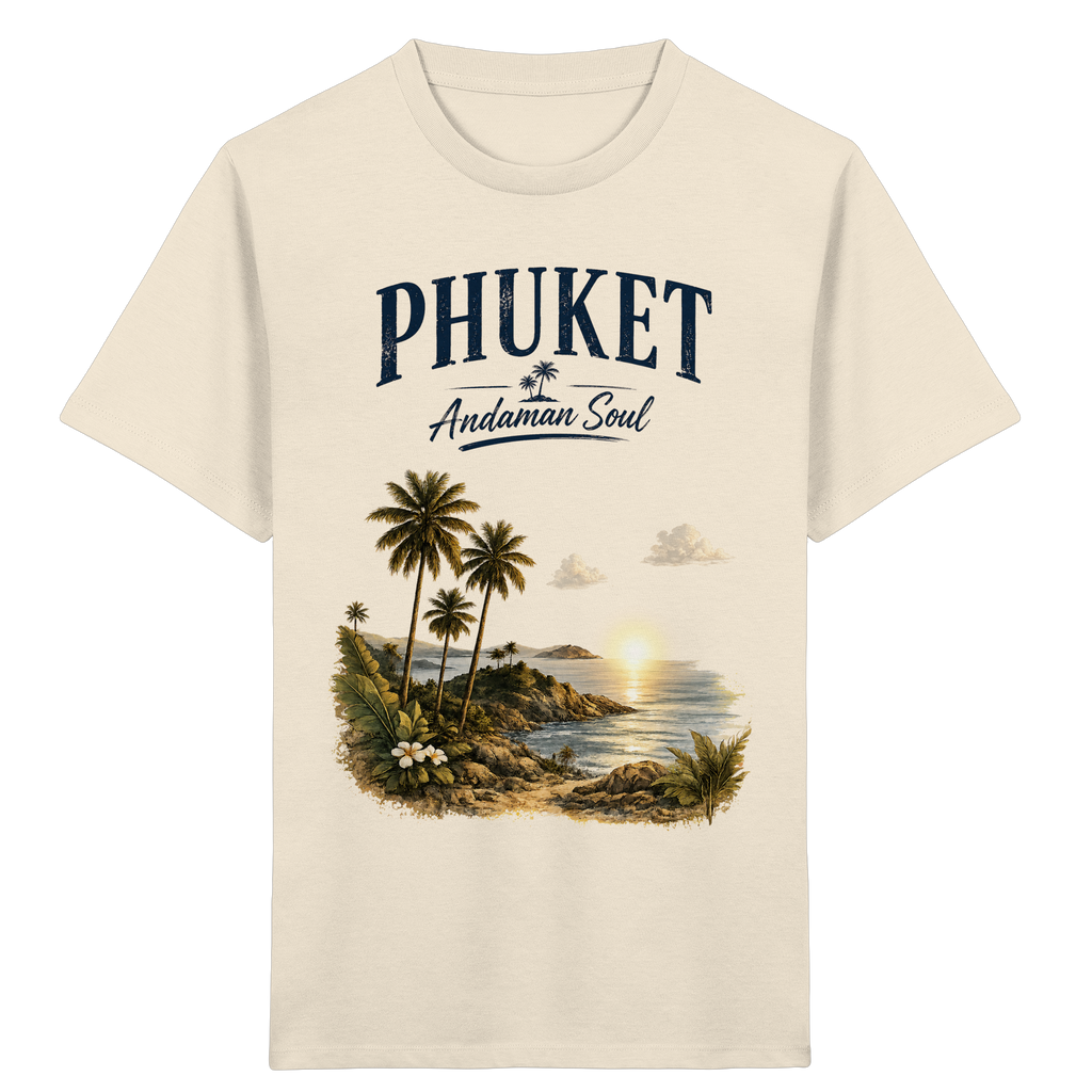 Freigestelltes naturfarbenes Phuket Andaman Soul Kinder-T-Shirt mit Frontprint