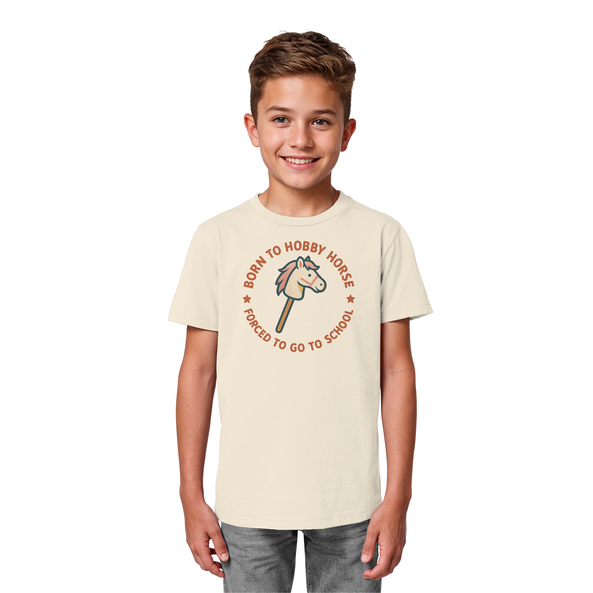 „Born to Hobby Horse – Forced to Go to School“ ✨ - Kids Organic Shirt