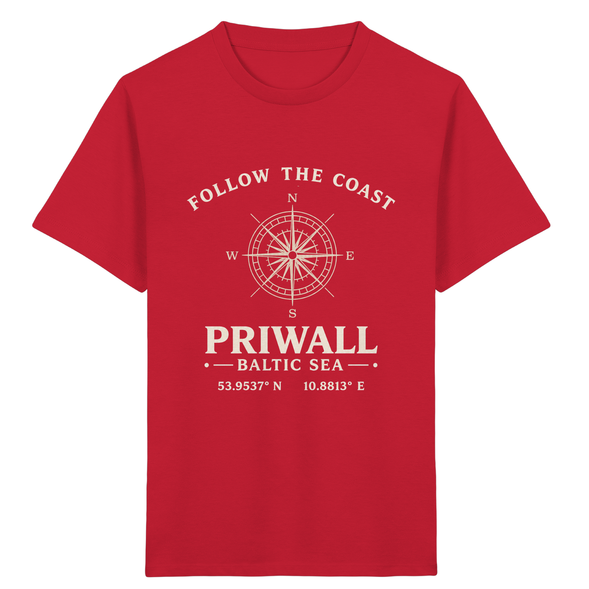 Rotes Priwall Follow the Coast Kinder-Bio-T-Shirt mit Kompassrose