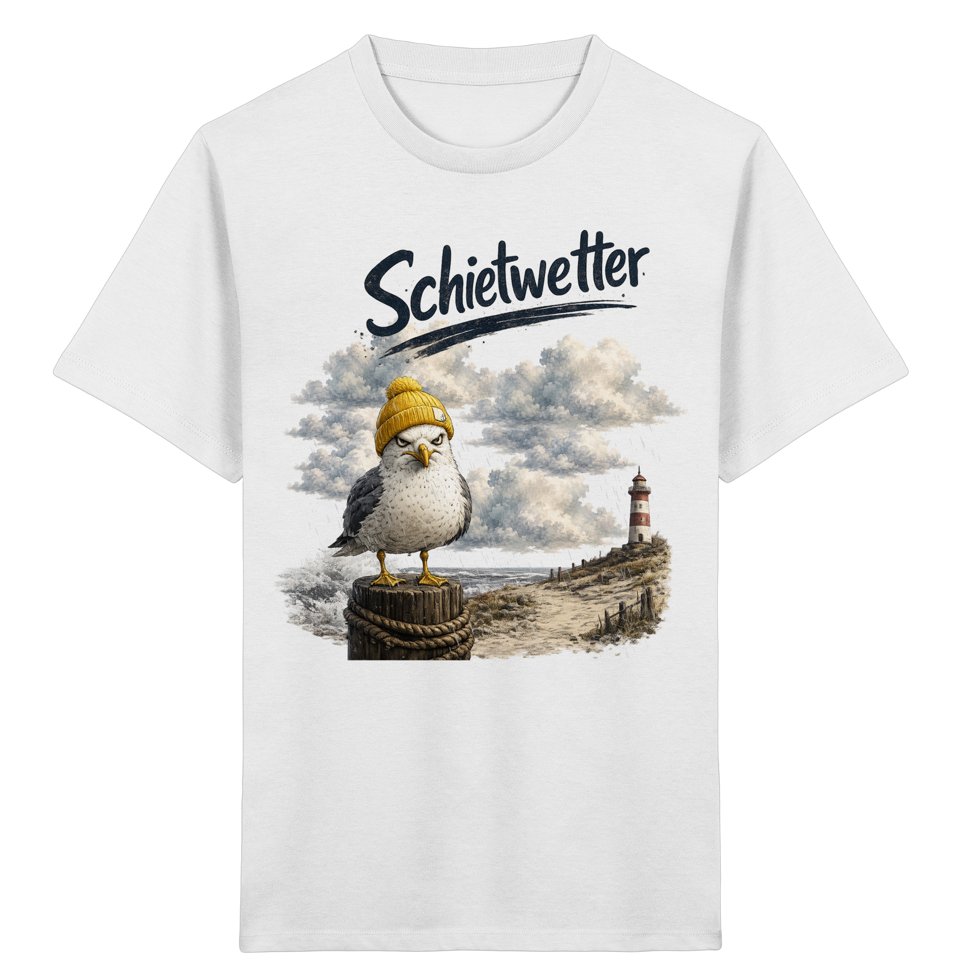 Möwe - Schietwetter - Ostsee - Leuchtturm - Maritimes Küsten Motiv - Für Ostsee und Nordsee - Fans - Kids Organic Shirt